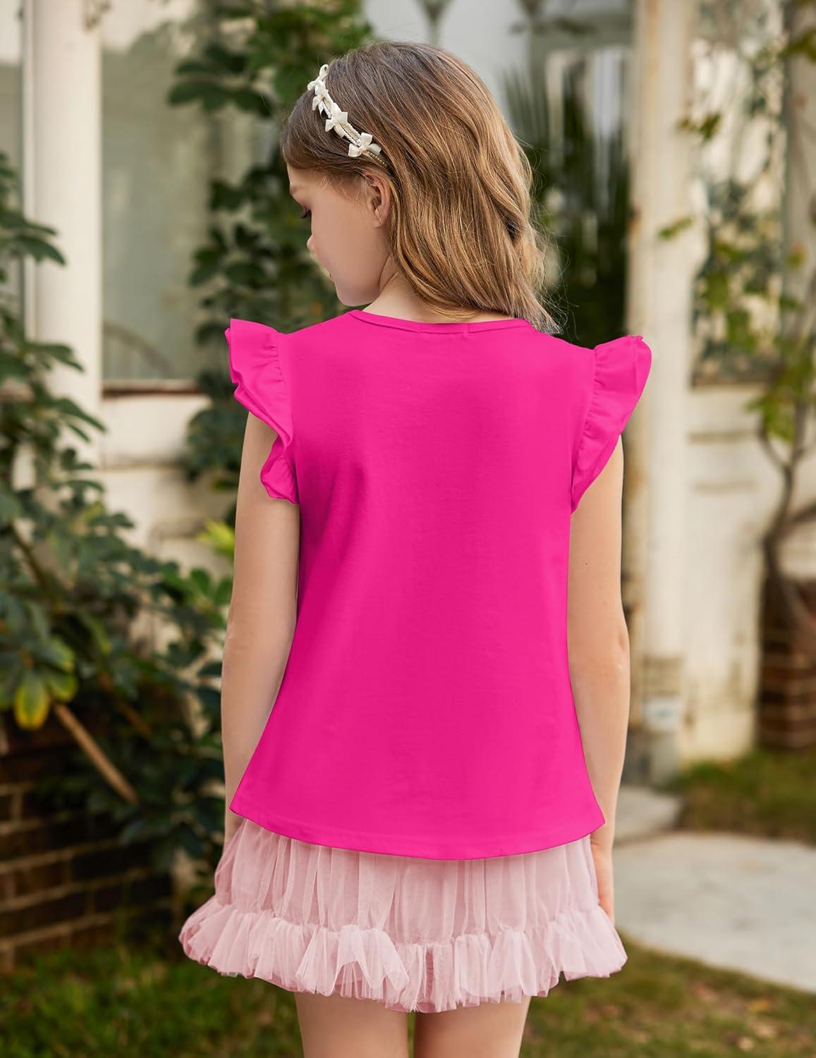 image:imageArshiner Girls Shirts Ruffle Short Sleeve Summer Cute Casual Crewneck Tops Blouse TeeRose Red