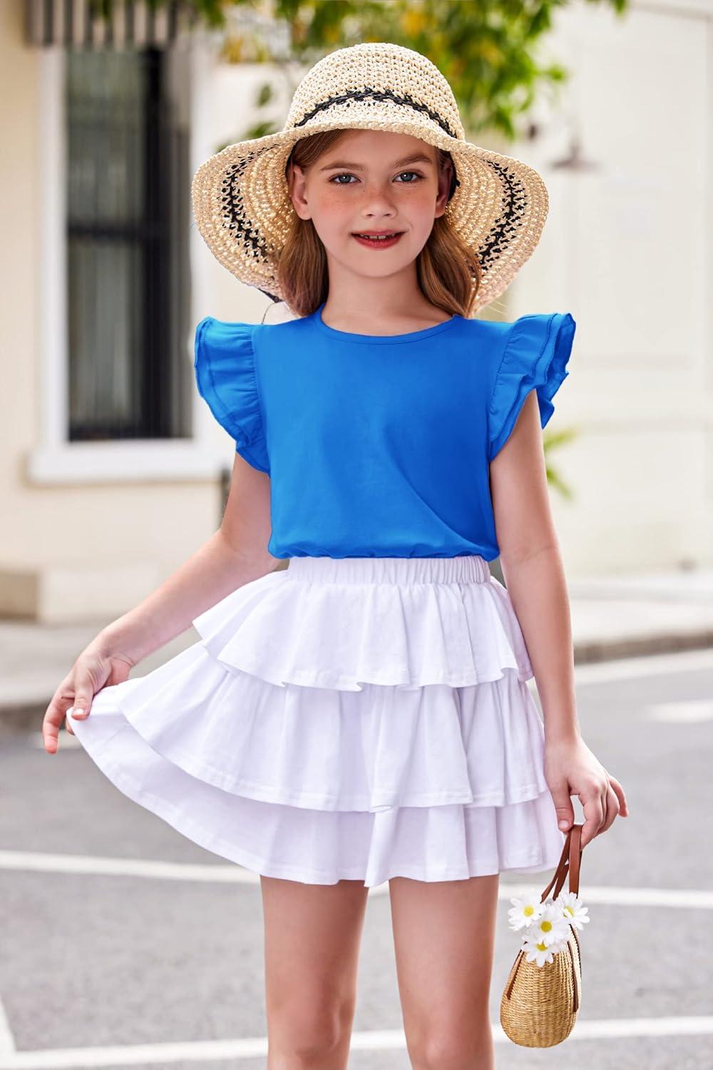 image:imageArshiner Girls Shirts Ruffle Short Sleeve Summer Cute Casual Crewneck Tops Blouse TeeRoyal Blue