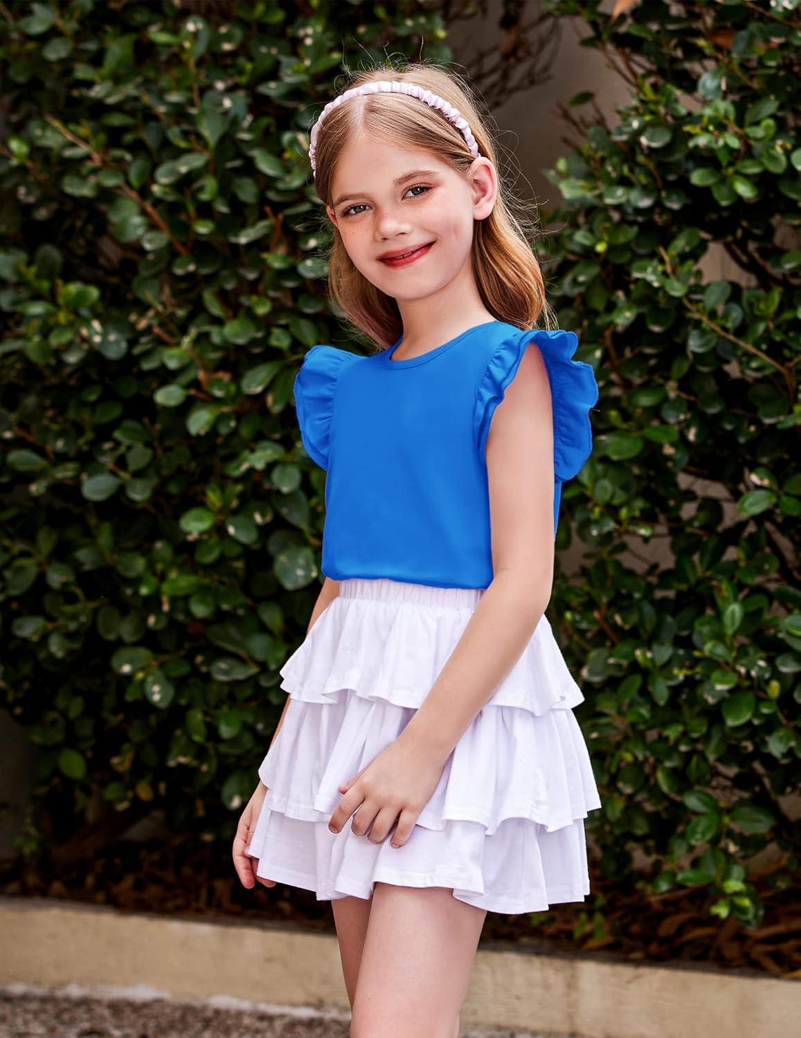 image:imageArshiner Girls Shirts Ruffle Short Sleeve Summer Cute Casual Crewneck Tops Blouse TeeRoyal Blue