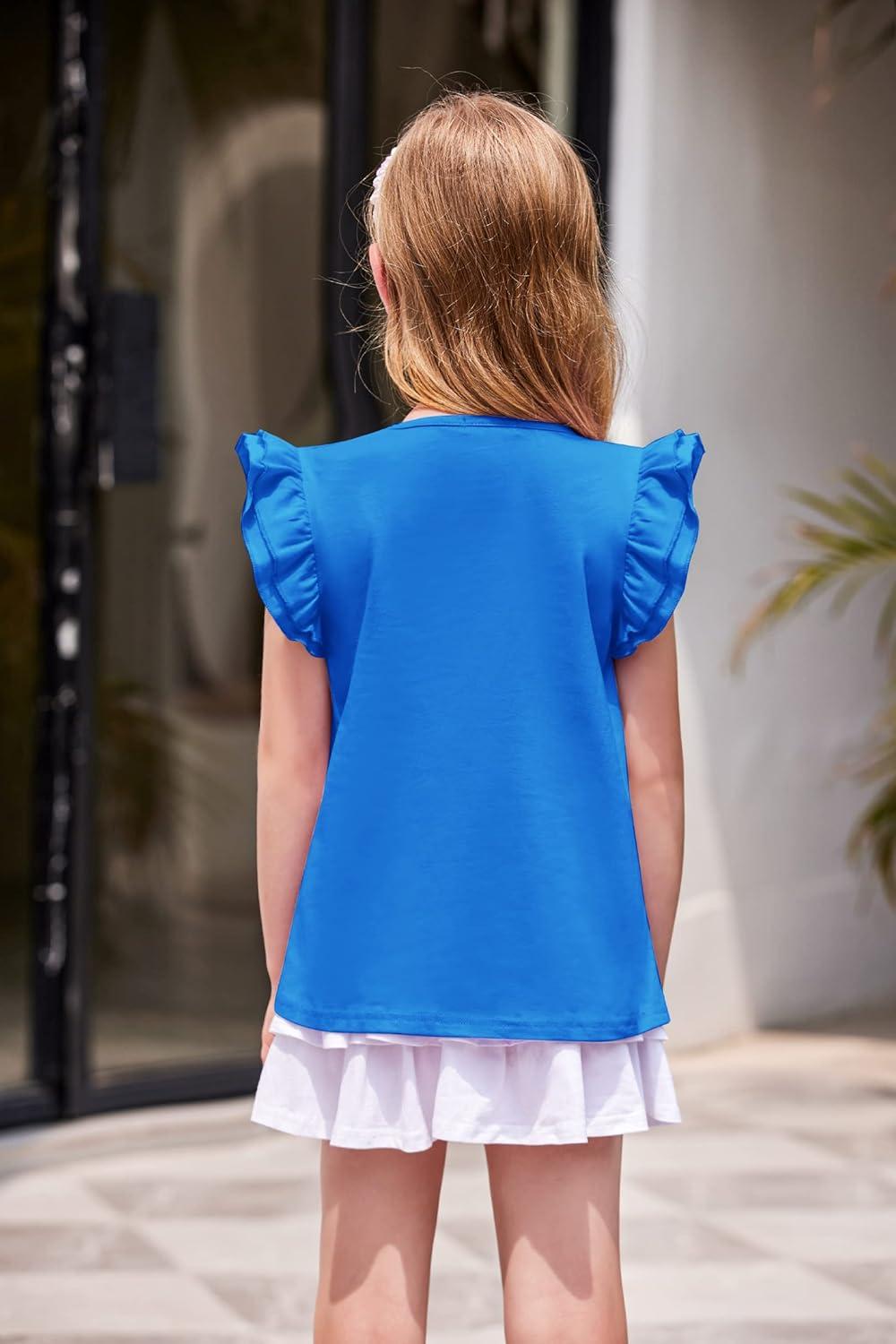 image:imageArshiner Girls Shirts Ruffle Short Sleeve Summer Cute Casual Crewneck Tops Blouse TeeRoyal Blue