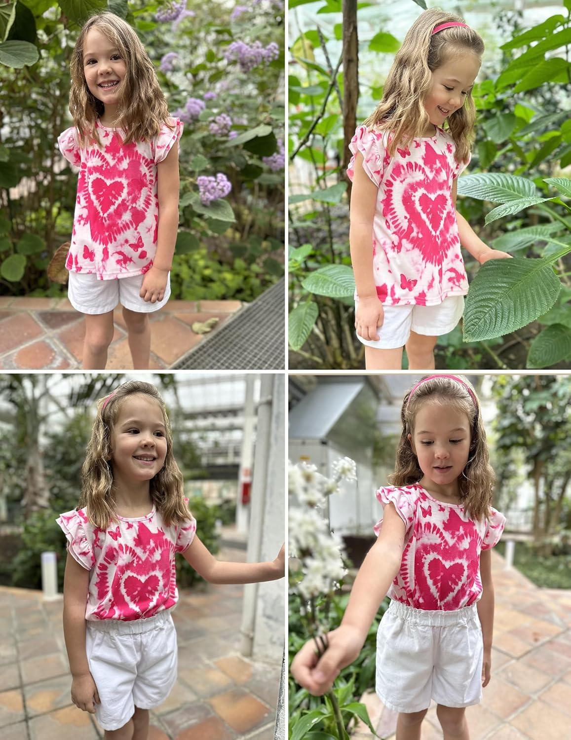 image:imageArshiner Girls Shirts Ruffle Short Sleeve Summer Cute Casual Crewneck Tops Blouse TeeTie Dye Heart
