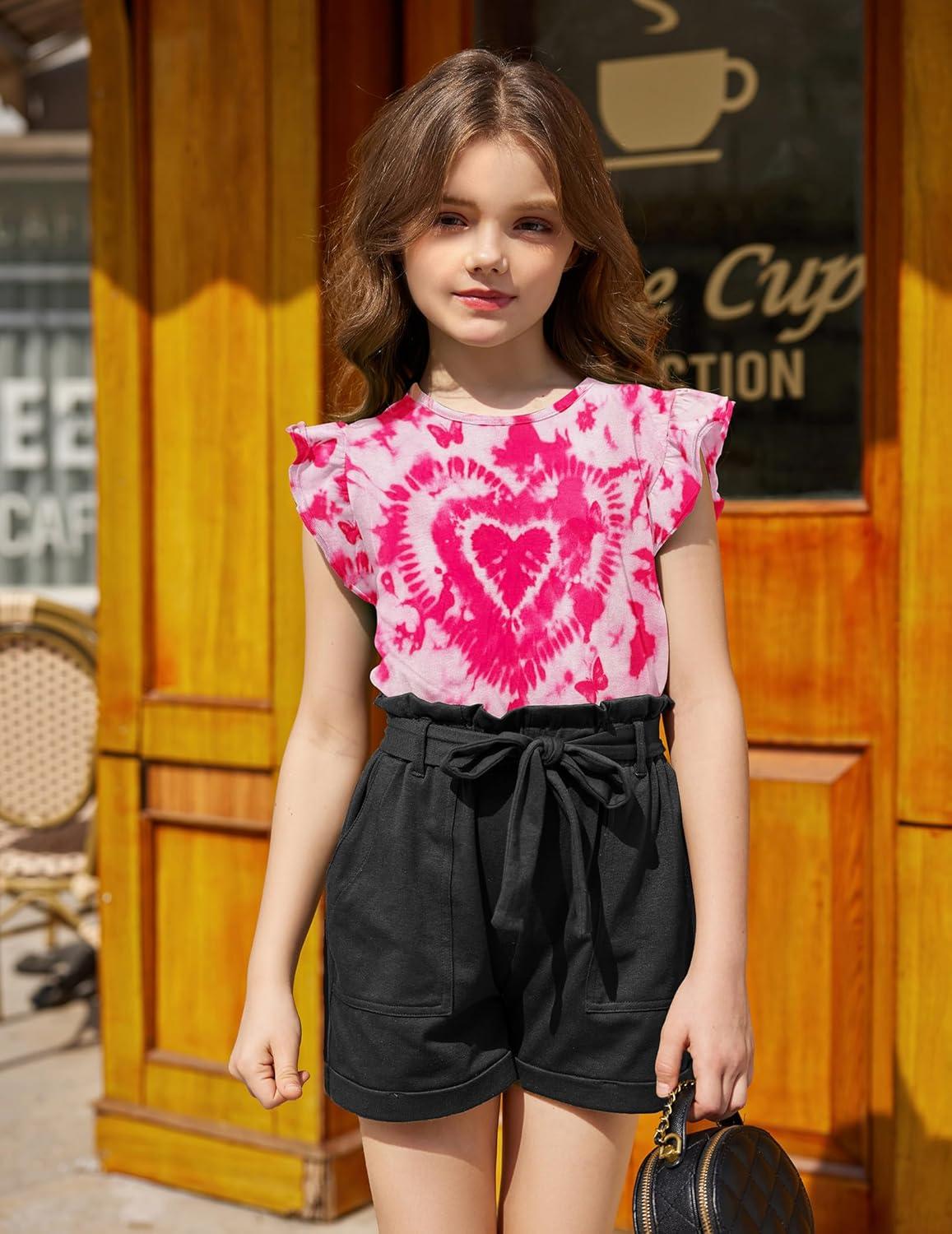 image:imageArshiner Girls Shirts Ruffle Short Sleeve Summer Cute Casual Crewneck Tops Blouse TeeTie Dye Heart