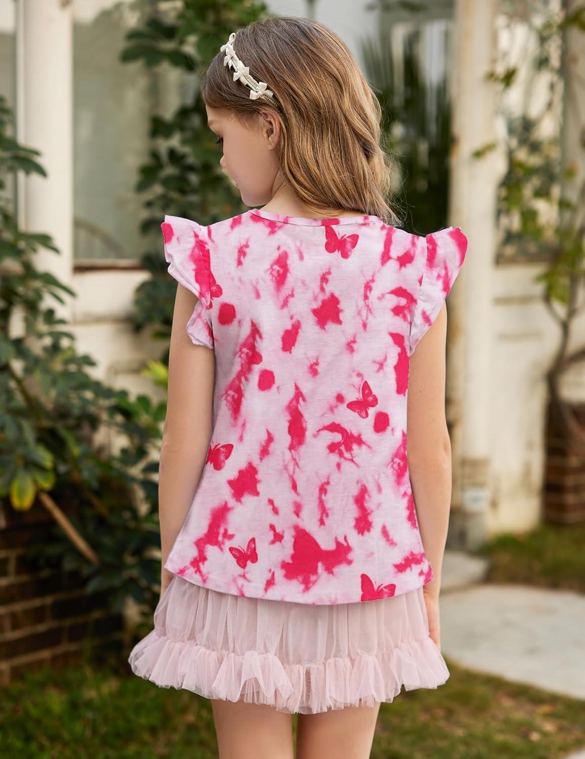 image:imageArshiner Girls Shirts Ruffle Short Sleeve Summer Cute Casual Crewneck Tops Blouse TeeTie Dye Heart