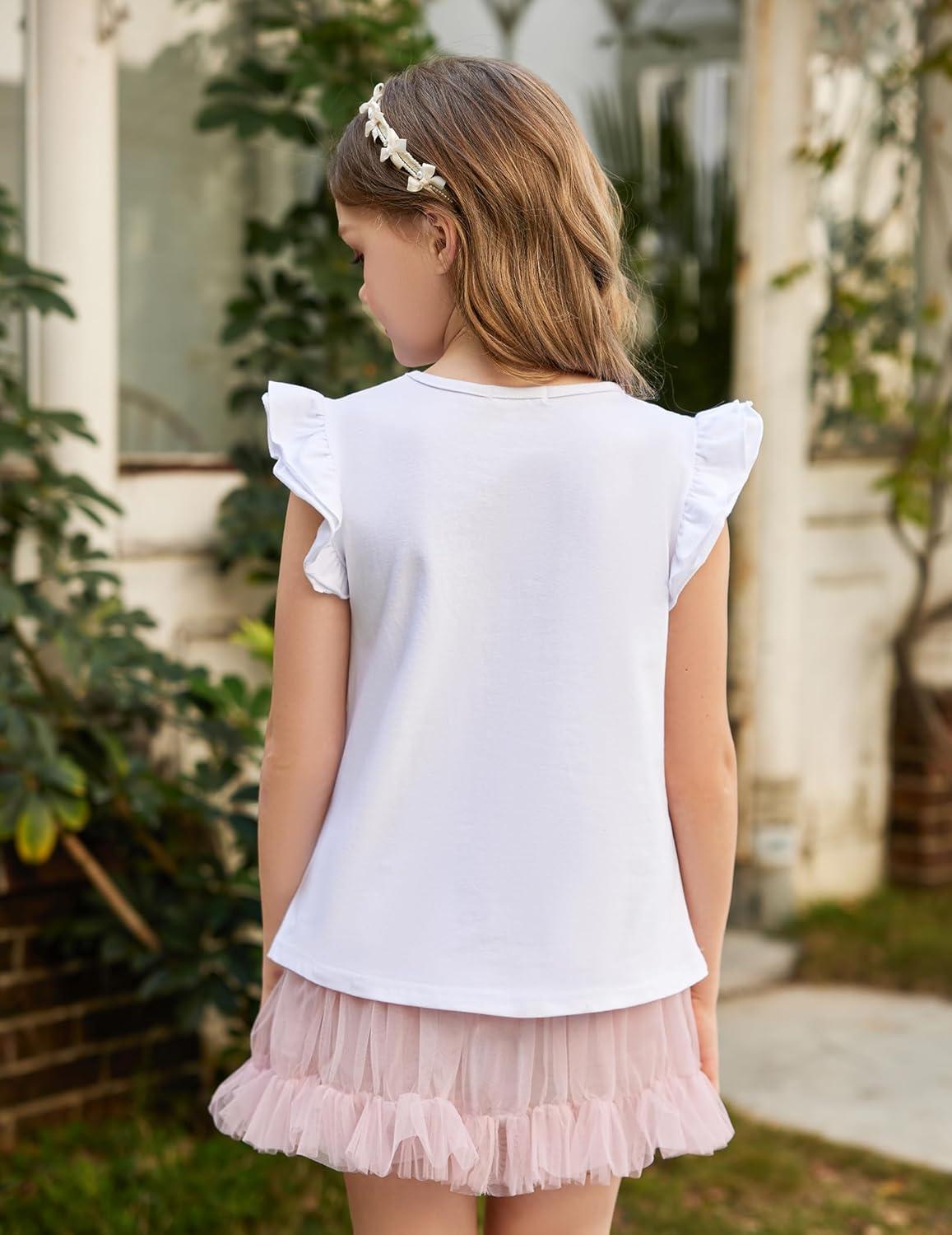 image:imageArshiner Girls Shirts Ruffle Short Sleeve Summer Cute Casual Crewneck Tops Blouse TeeWhite