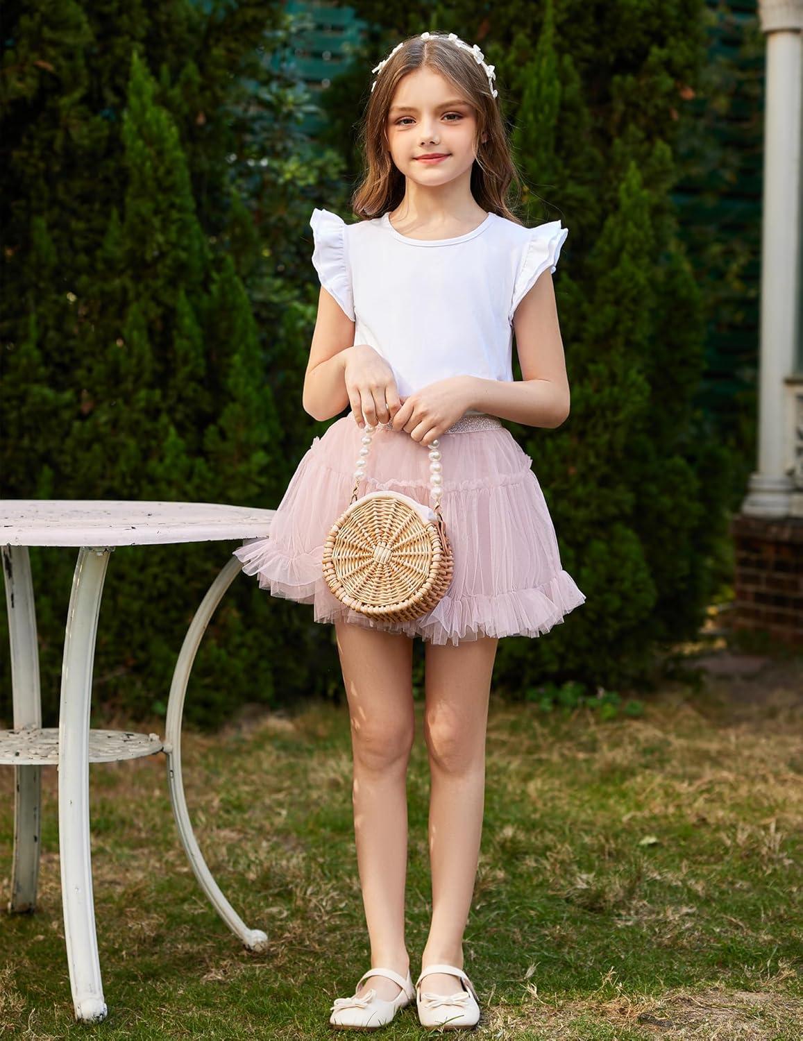 image:imageArshiner Girls Shirts Ruffle Short Sleeve Summer Cute Casual Crewneck Tops Blouse TeeWhite