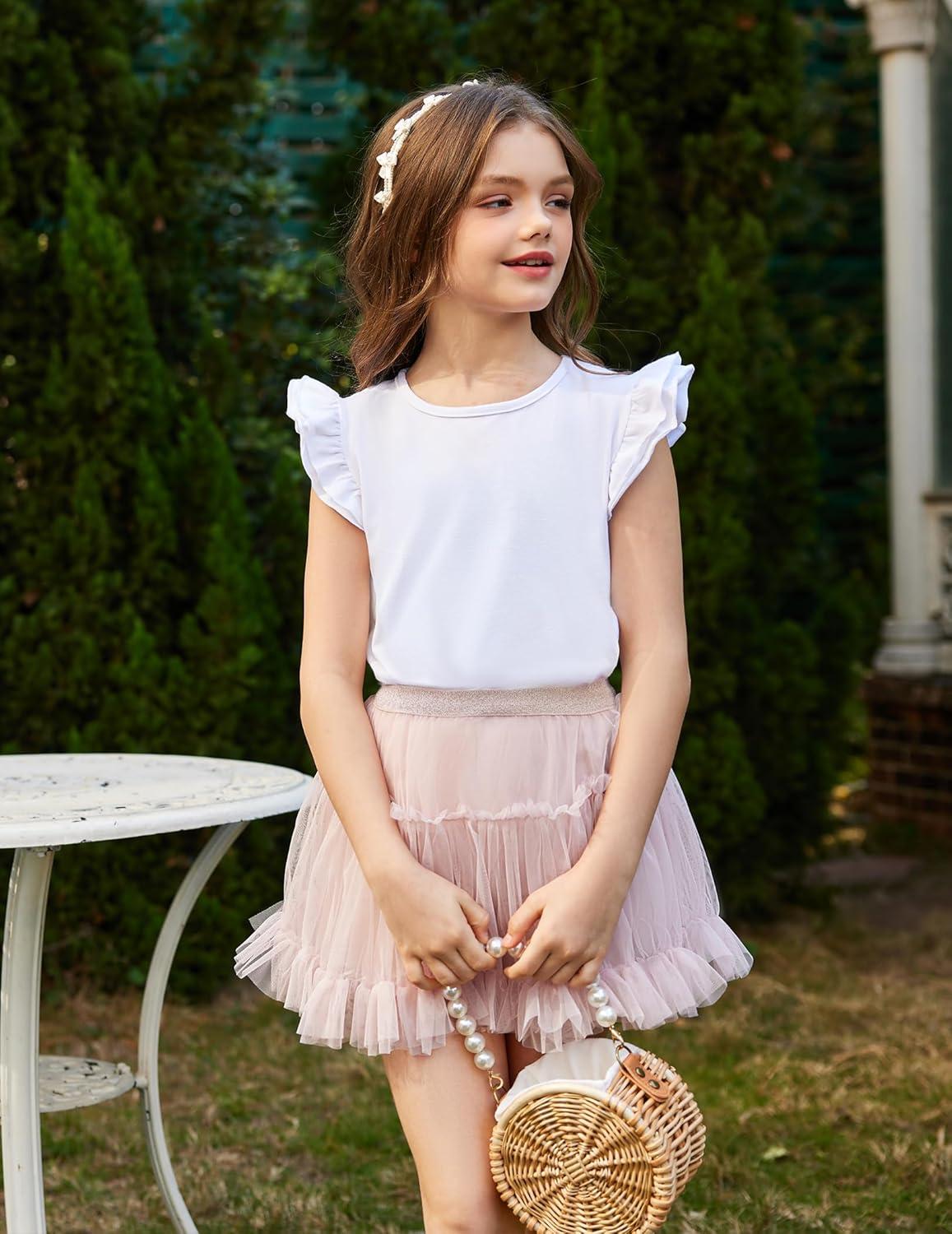 image:imageArshiner Girls Shirts Ruffle Short Sleeve Summer Cute Casual Crewneck Tops Blouse TeeWhite