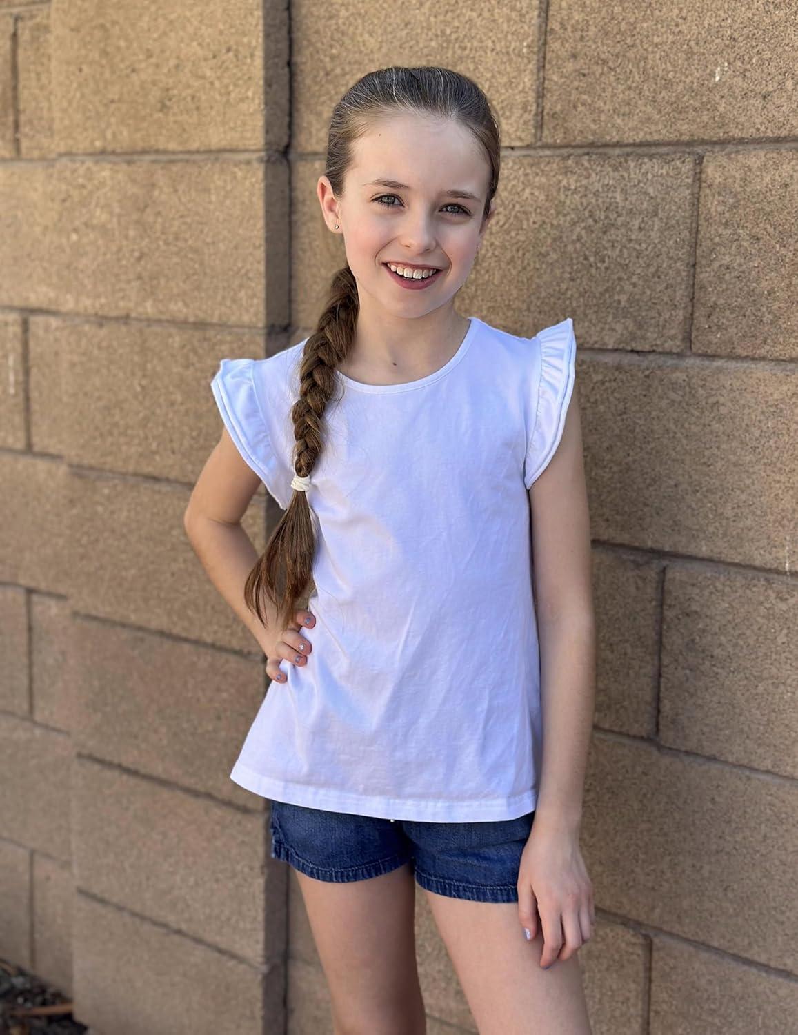 image:imageArshiner Girls Shirts Ruffle Short Sleeve Summer Cute Casual Crewneck Tops Blouse TeeWhite