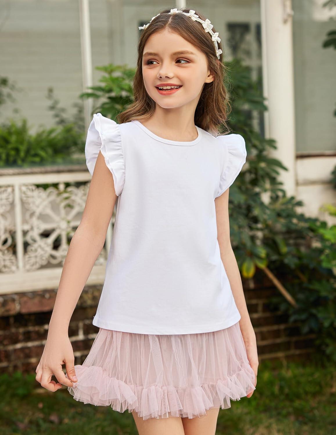 image:imageArshiner Girls Shirts Ruffle Short Sleeve Summer Cute Casual Crewneck Tops Blouse TeeWhite