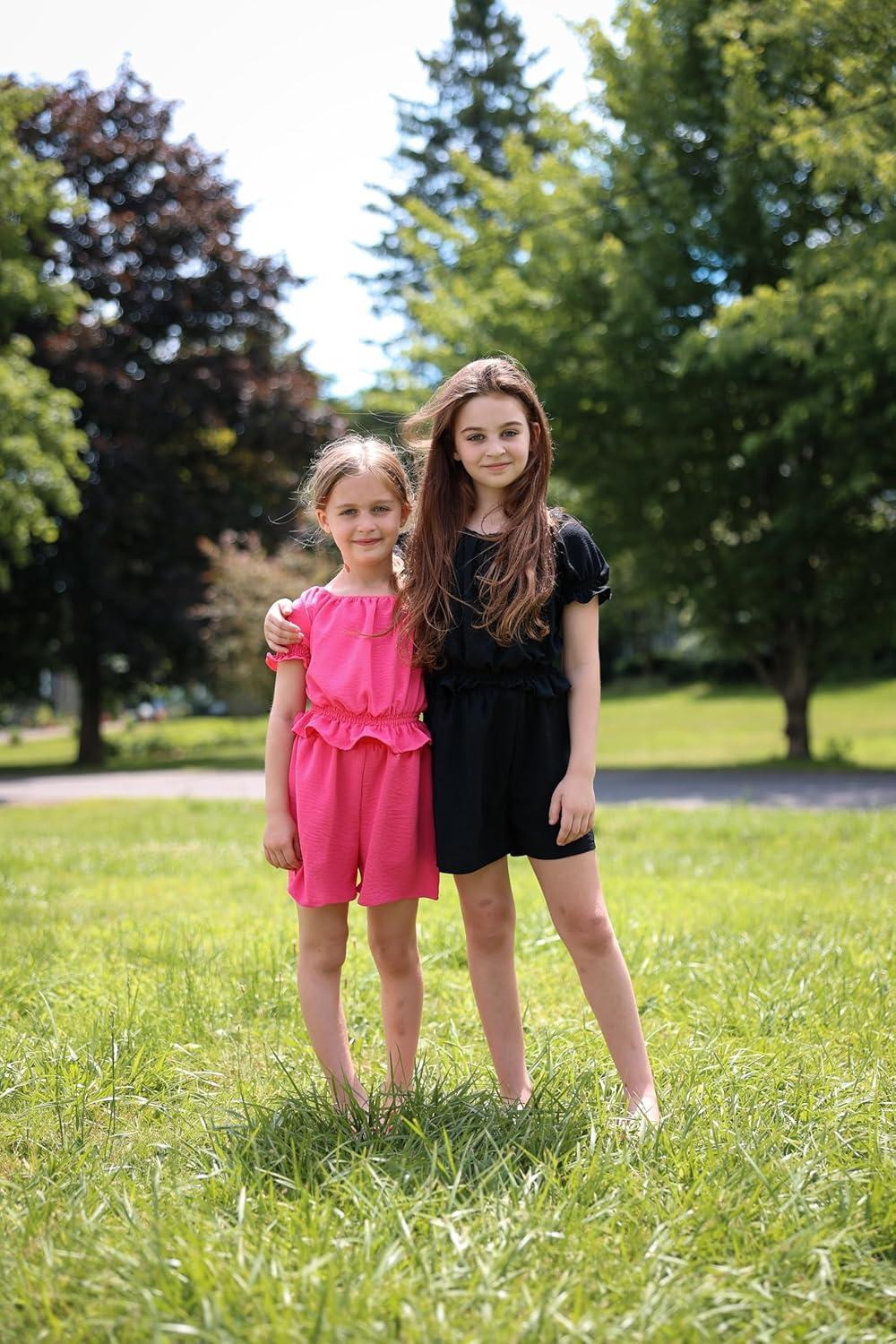 image:imageArshiner Girls Short Set 2 Piece Summer Boho Clothes TieBack Puff Sleeve Top and Shorts with Pockets for 514 YearsBlack