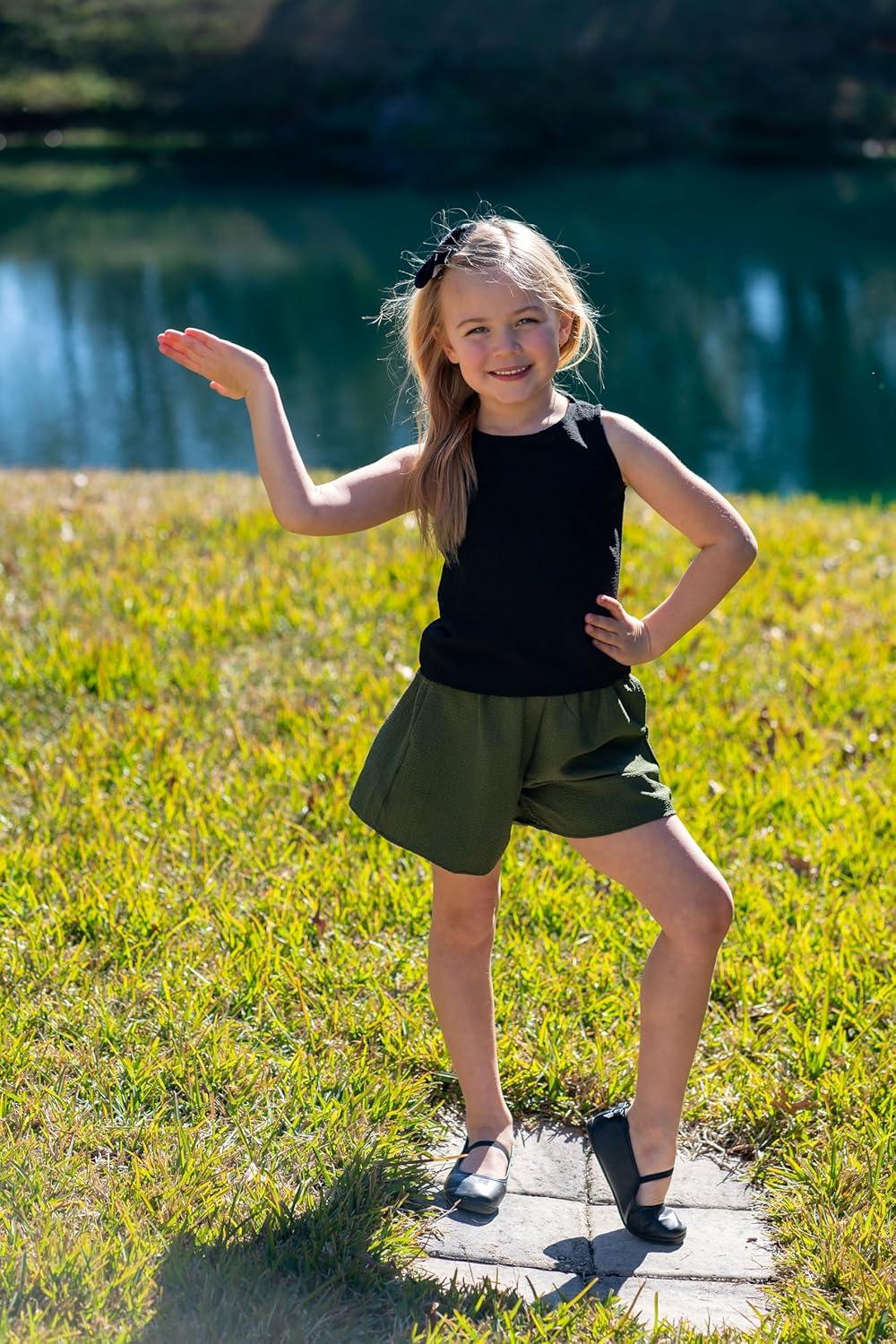 image:imageArshiner Girls Summer 2 Piece Outfit Sleeveless Top and Paperbag Waist Shorts with Pockets Kids Shorts Set Ages 513Army Green