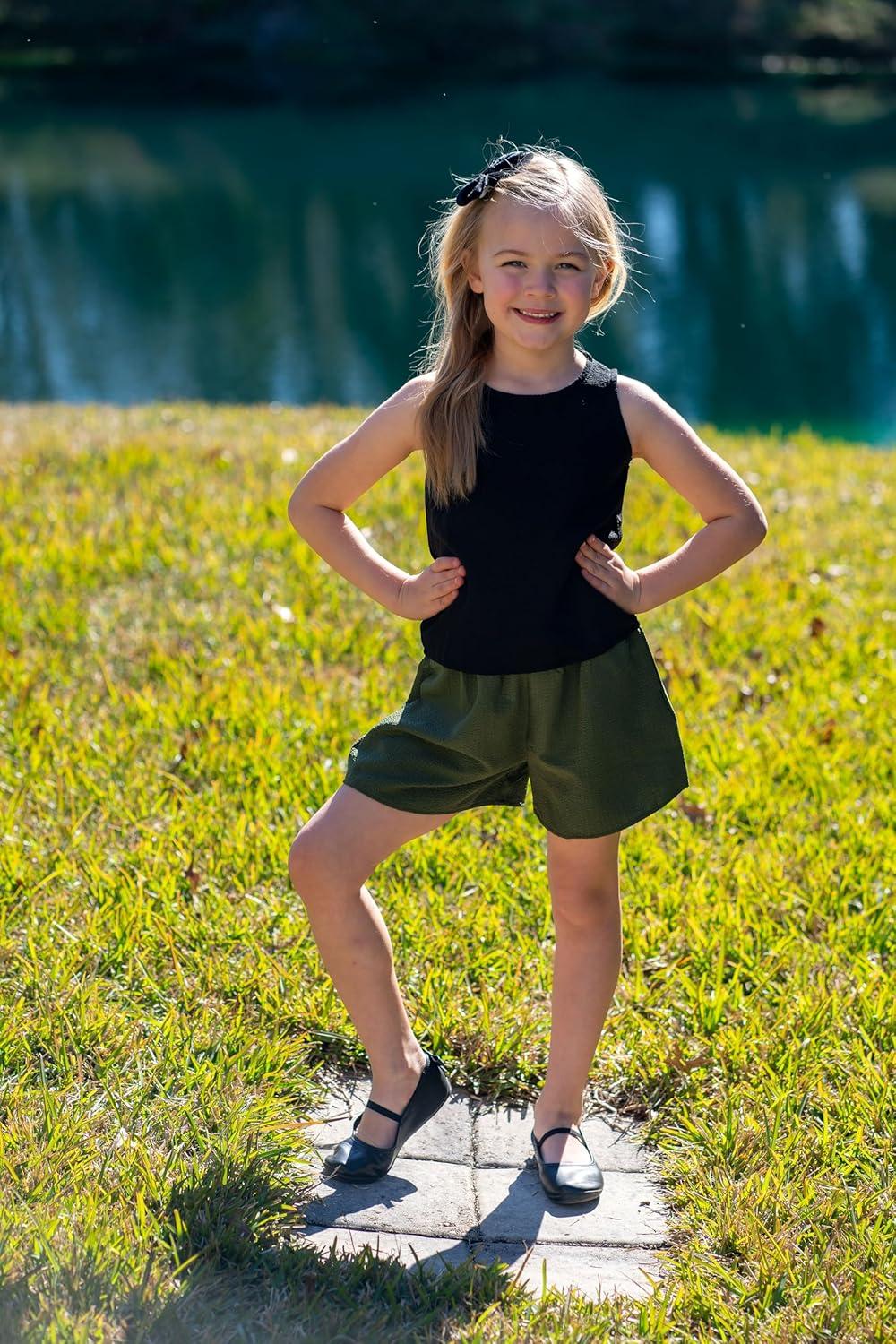 image:imageArshiner Girls Summer 2 Piece Outfit Sleeveless Top and Paperbag Waist Shorts with Pockets Kids Shorts Set Ages 513Army Green