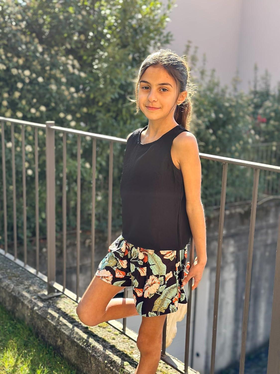 image:imageArshiner Girls Summer 2 Piece Outfit Sleeveless Top and Paperbag Waist Shorts with Pockets Kids Shorts Set Ages 513Green Hawaii