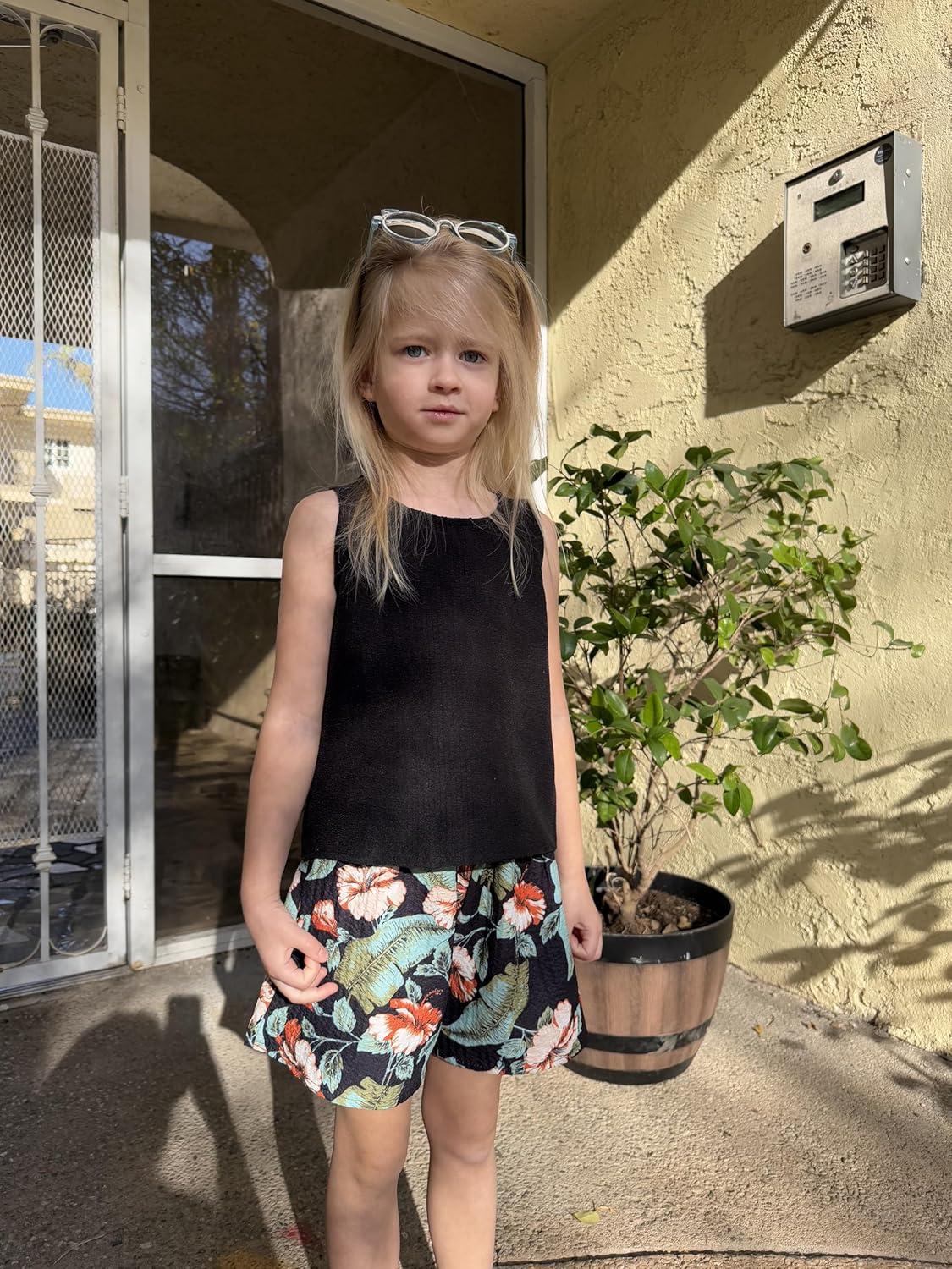 image:imageArshiner Girls Summer 2 Piece Outfit Sleeveless Top and Paperbag Waist Shorts with Pockets Kids Shorts Set Ages 513Green Hawaii