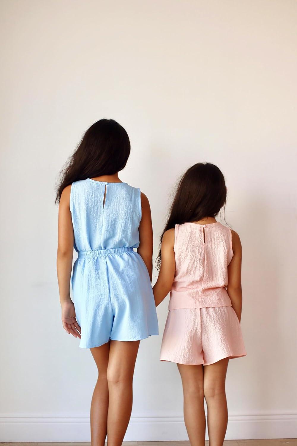 image:imageArshiner Girls Summer 2 Piece Outfit Sleeveless Top and Paperbag Waist Shorts with Pockets Kids Shorts Set Ages 513Light Pink