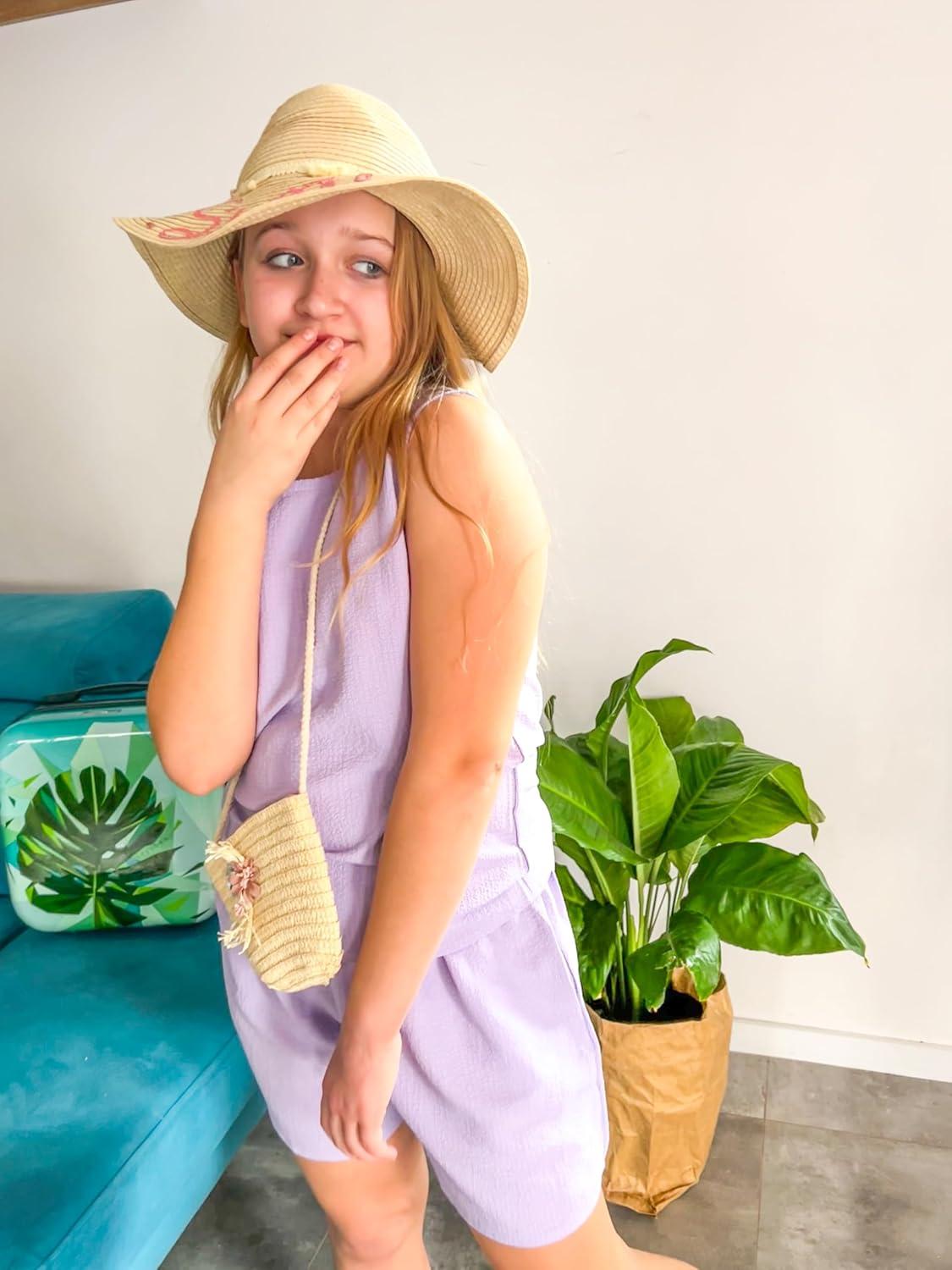 image:imageArshiner Girls Summer 2 Piece Outfit Sleeveless Top and Paperbag Waist Shorts with Pockets Kids Shorts Set Ages 513Purple
