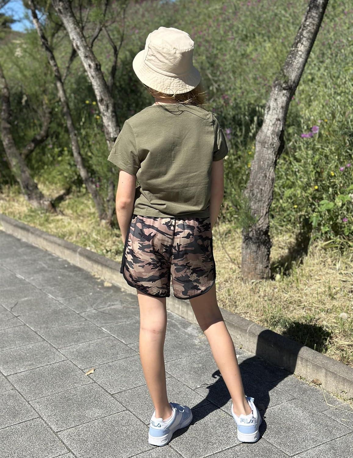image:imageArshiner Girls Summer 2 Piece Outfits Tie Dye Short Sets Casual Twist Front Short Sleeve Tops and Pant with PocketsGreencamouflage