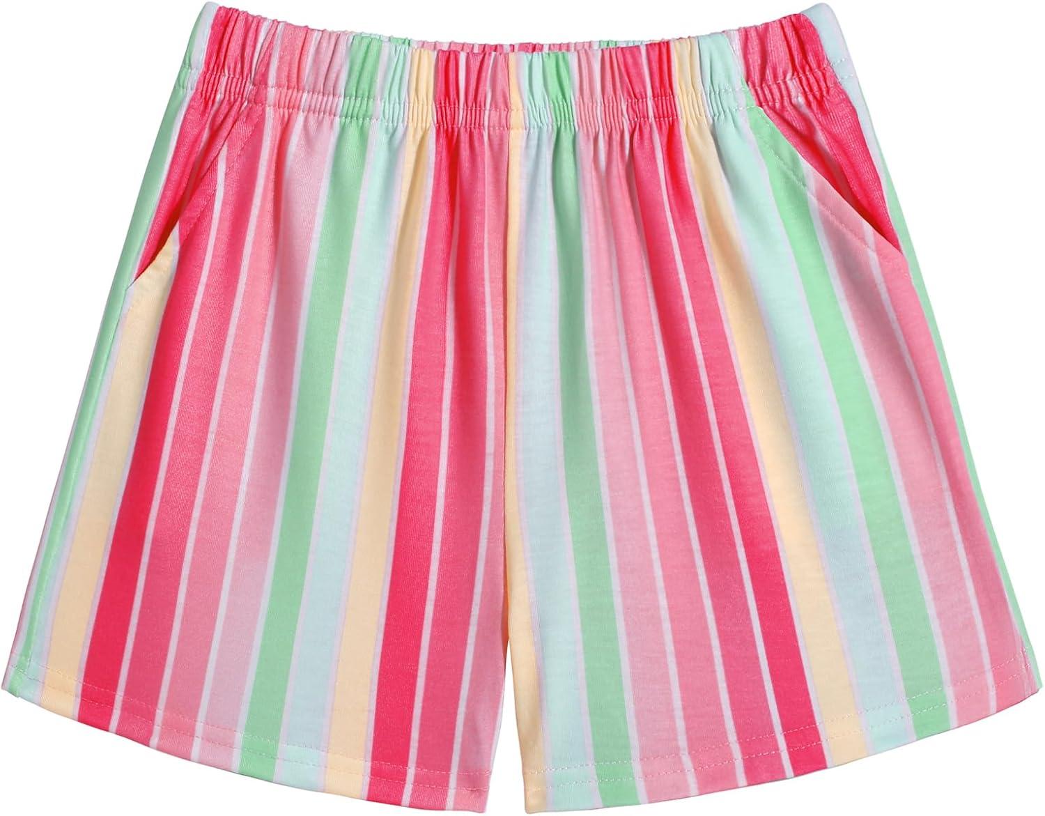 image:imageArshiner Girls Summer 2 Piece Outfits Tie Dye Short Sets Casual Twist Front Short Sleeve Tops and Pant with PocketsPinkstripe