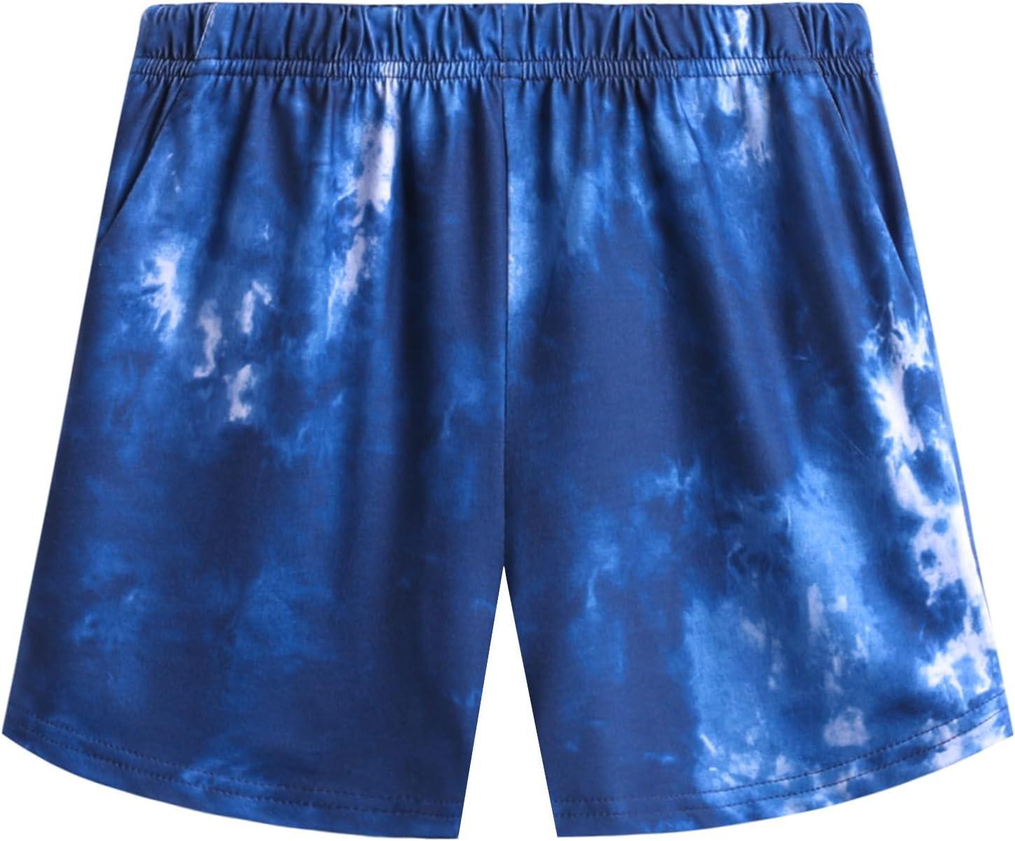 image:imageArshiner Girls Summer 2 Piece Outfits Tie Dye Short Sets Casual Twist Front Short Sleeve Tops and Pant with PocketsWhitenavy Blue