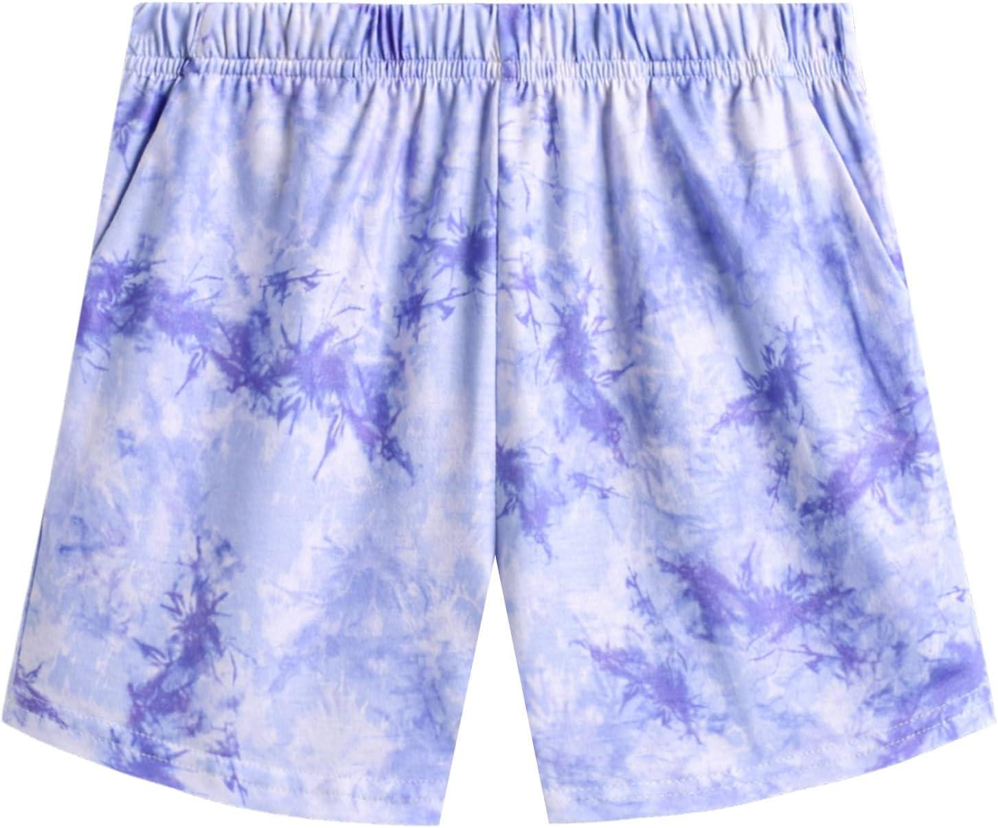 image:imageArshiner Girls Summer 2 Piece Outfits Tie Dye Short Sets Casual Twist Front Short Sleeve Tops and Pant with PocketsWhitepurple