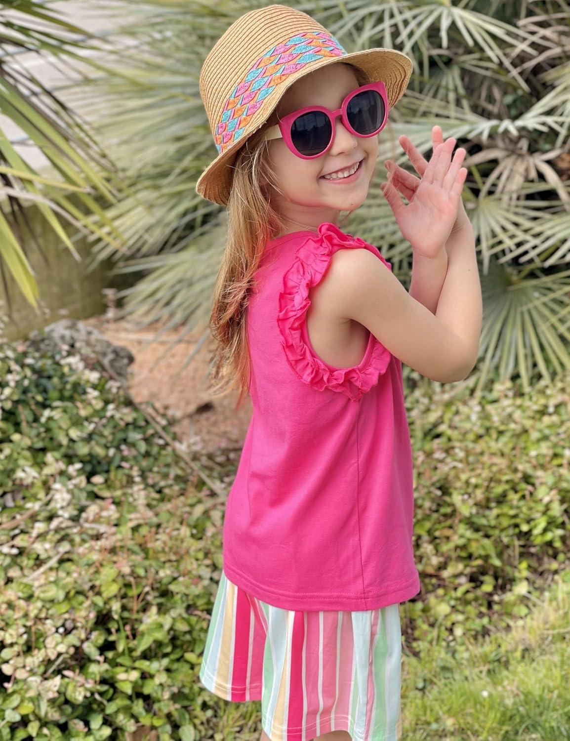 image:imageArshiner Girls Summer Clothes 2 Piece Ruffle Trimmed Sleeveless Tank Top and High Waist Shorts with Pockets Clothing SetsRose Redrainbow