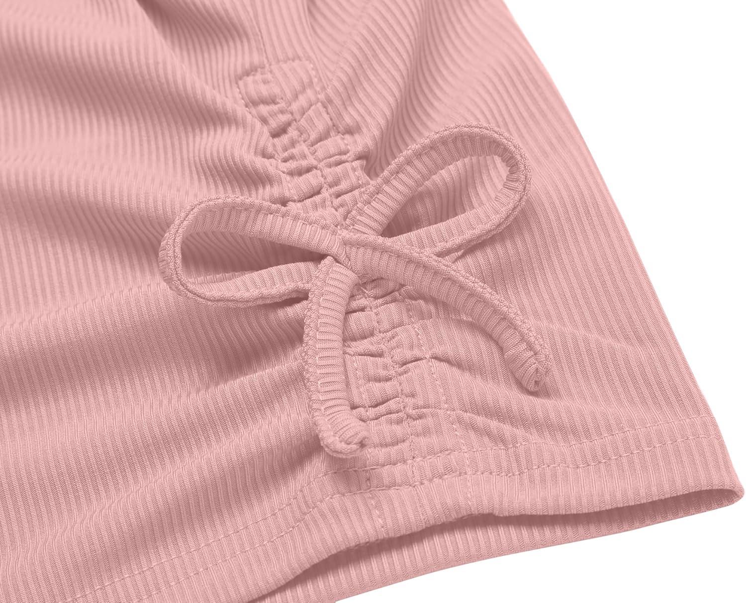 image:imageArshiner Girls Summer Clothing Sets 2 Piece Outfits Knit Ruched Knot Side Tank Top and High Waist Shorts with PocketsDeep Pink Flower