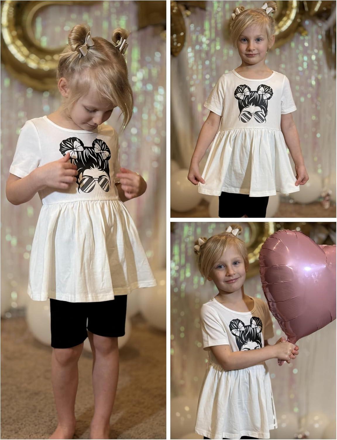 image:imageArshiner Girls Summer Outfits Short Sleeve Ruffle Hem Top and Biker Shorts Set Girl Clothes 614 YearsBlackWhite