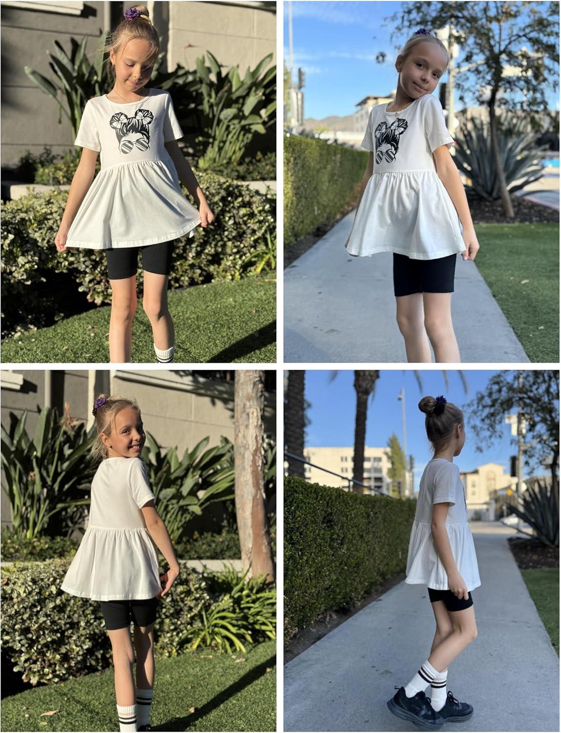 image:imageArshiner Girls Summer Outfits Short Sleeve Ruffle Hem Top and Biker Shorts Set Girl Clothes 614 YearsBlackWhite