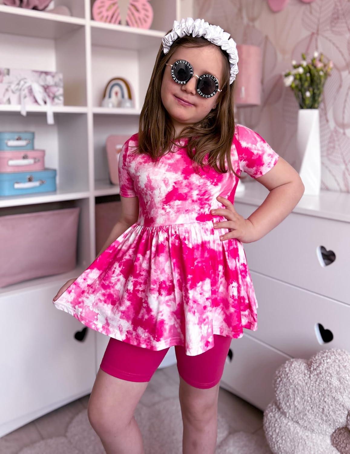 image:imageArshiner Girls Summer Outfits Short Sleeve Ruffle Hem Top and Biker Shorts Set Girl Clothes 614 YearsPink Tie Dye