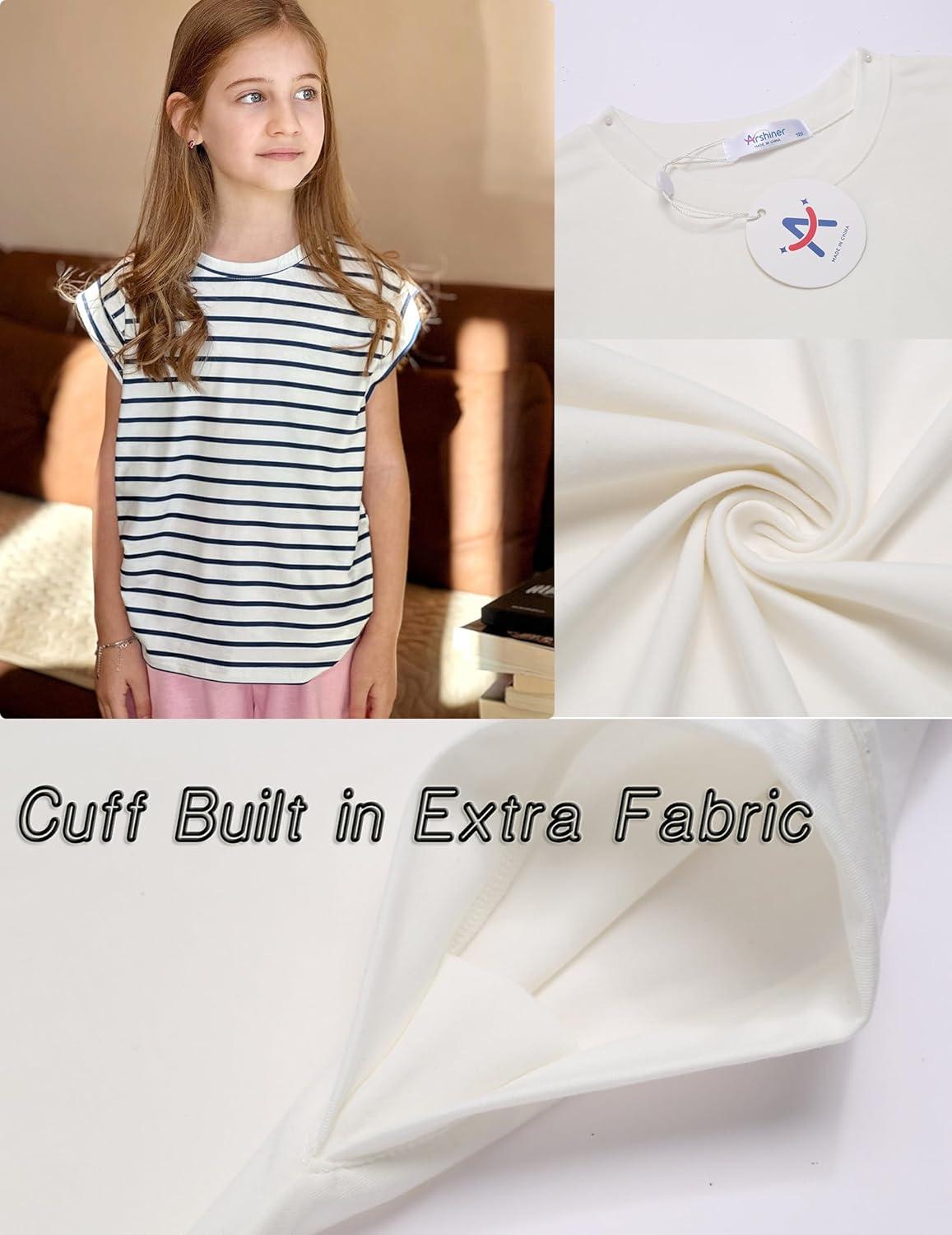 image:imageArshiner Girls T Shirts Cap Sleeves Casual Summer Tops Crewneck Tank Loose Fit Fashion Blouse TeeNavy Blue Stripe