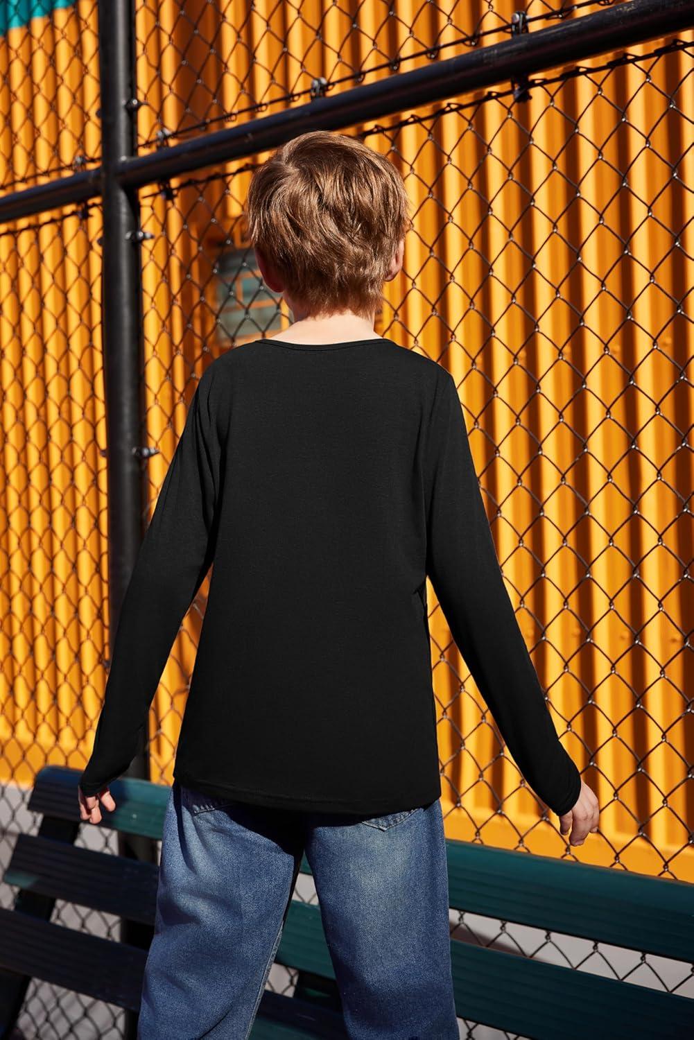 image:imageArshiner Kids Boys Henley Shirts Cotton Long Sleeve Crewneck TShirts Color Block Tee Tops 312 YearsBlack