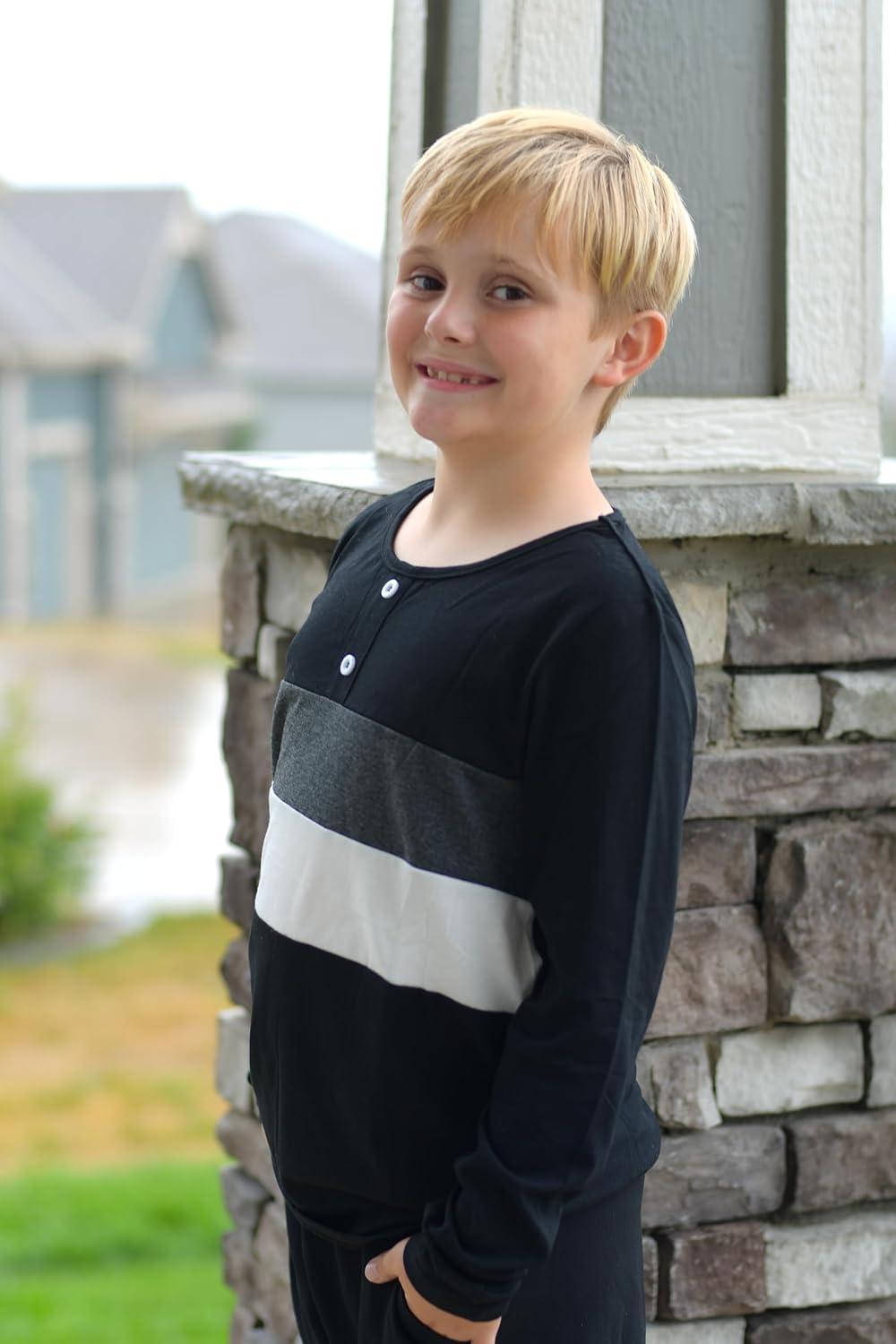 image:imageArshiner Kids Boys Henley Shirts Cotton Long Sleeve Crewneck TShirts Color Block Tee Tops 312 YearsBlack