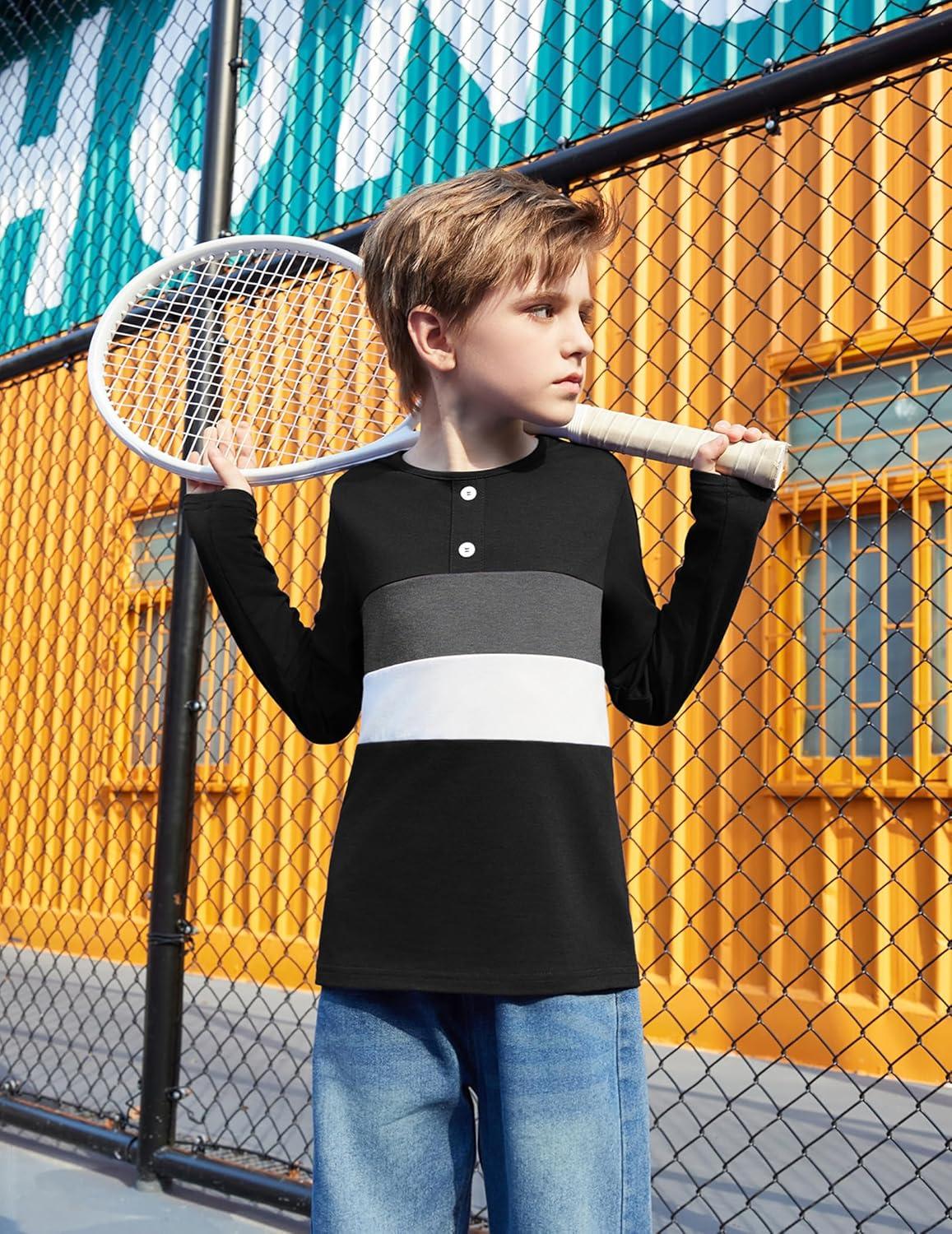 image:imageArshiner Kids Boys Henley Shirts Cotton Long Sleeve Crewneck TShirts Color Block Tee Tops 312 YearsBlack