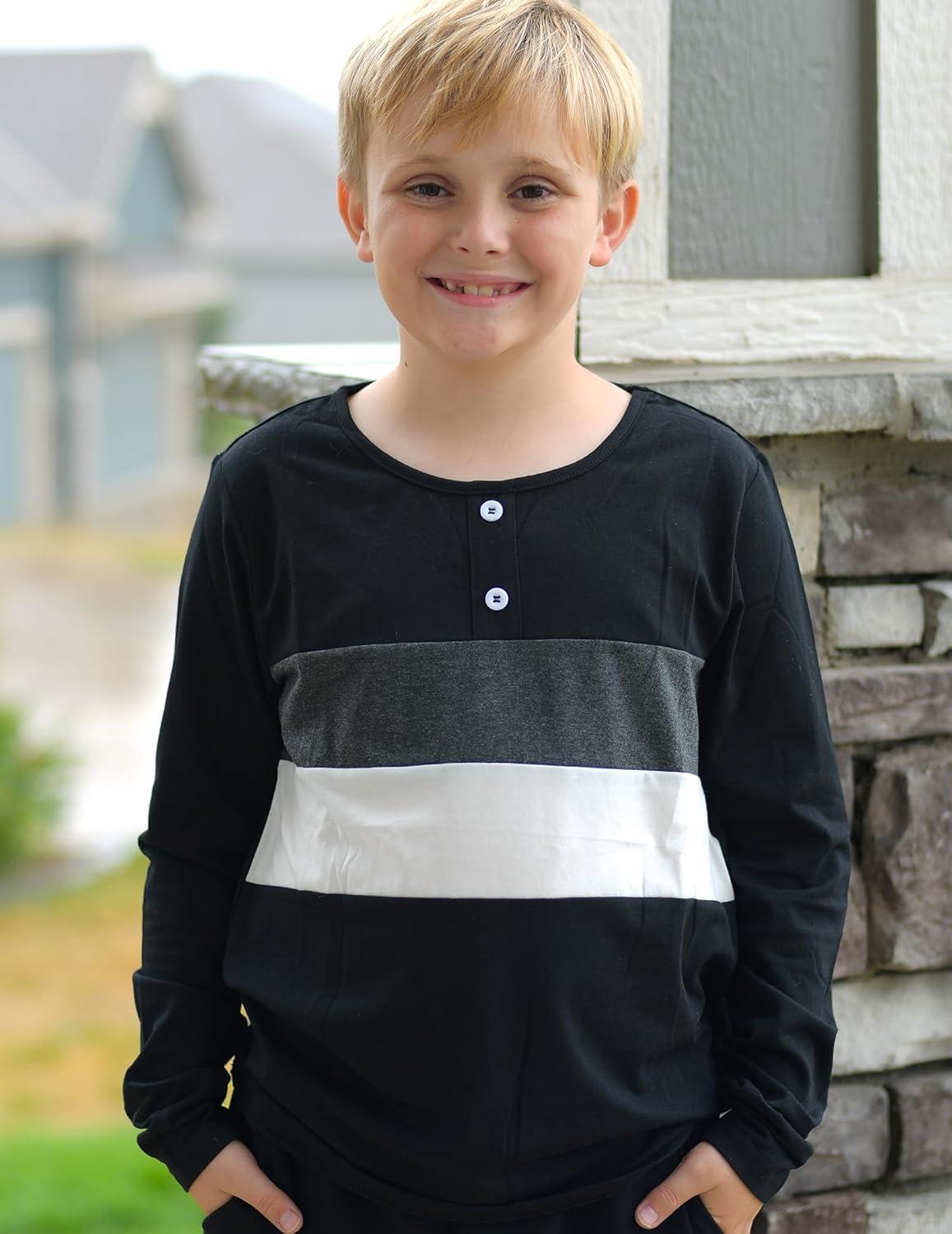 image:imageArshiner Kids Boys Henley Shirts Cotton Long Sleeve Crewneck TShirts Color Block Tee Tops 312 YearsBlack