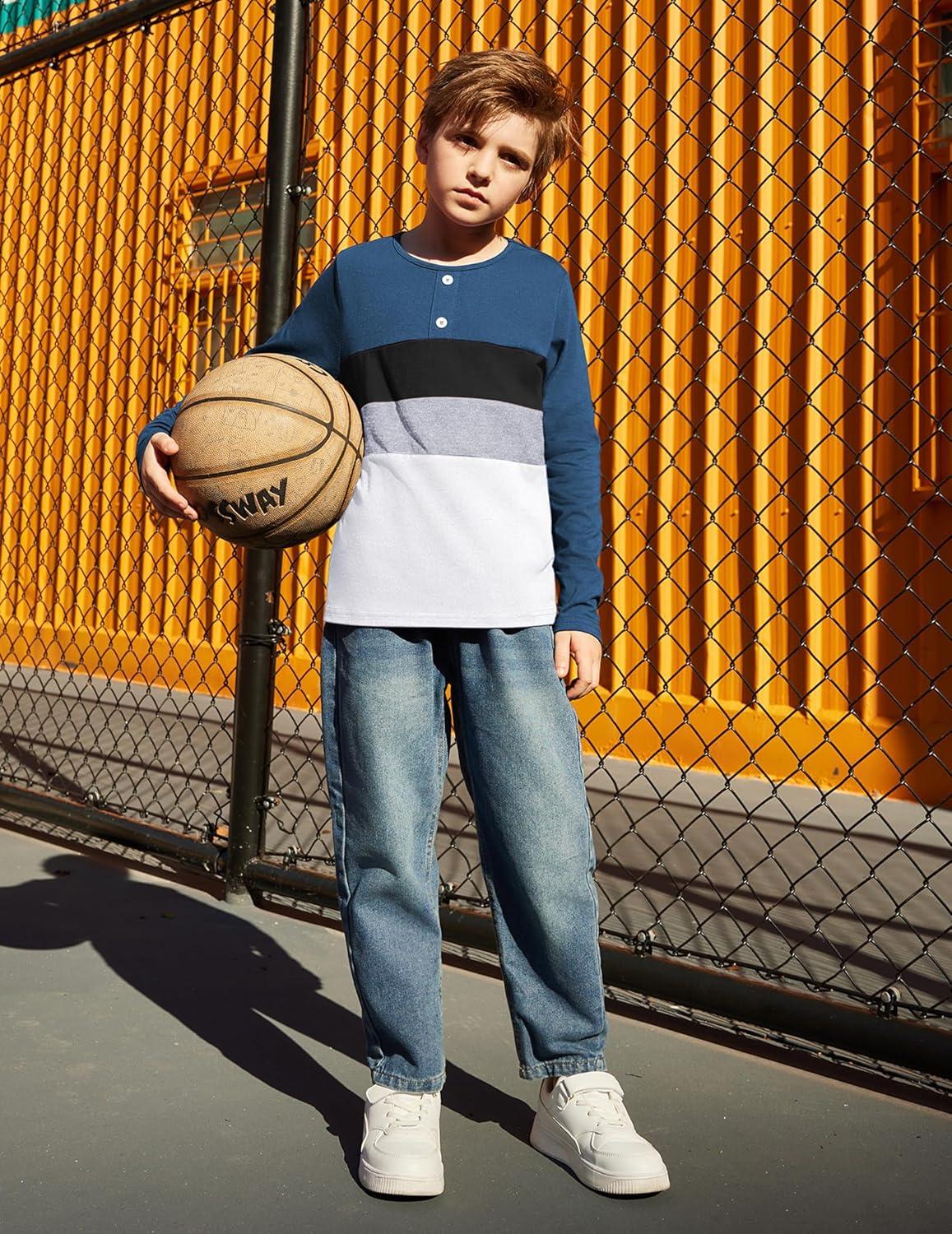 image:imageArshiner Kids Boys Henley Shirts Cotton Long Sleeve Crewneck TShirts Color Block Tee Tops 312 YearsDark Blue