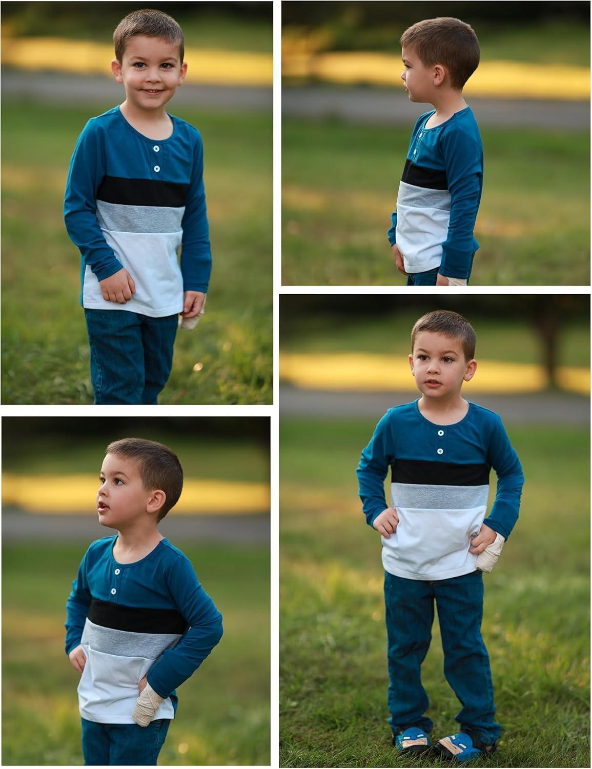 image:imageArshiner Kids Boys Henley Shirts Cotton Long Sleeve Crewneck TShirts Color Block Tee Tops 312 YearsDark Blue