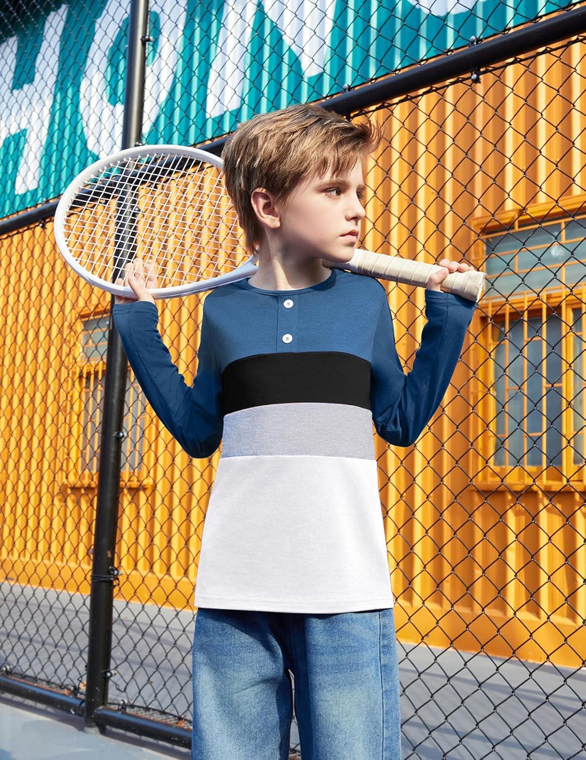 image:imageArshiner Kids Boys Henley Shirts Cotton Long Sleeve Crewneck TShirts Color Block Tee Tops 312 YearsDark Blue