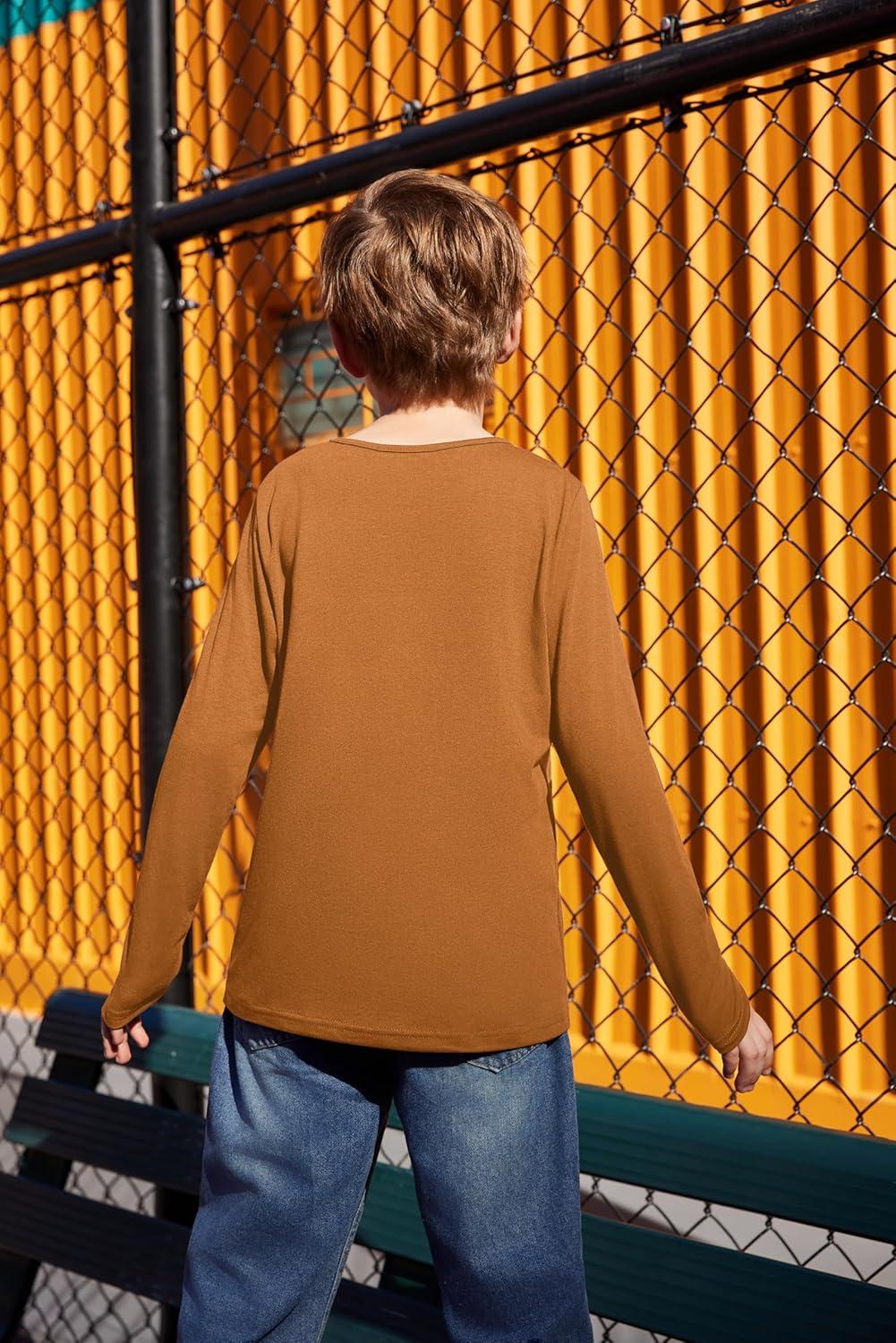 image:imageArshiner Kids Boys Henley Shirts Cotton Long Sleeve Crewneck TShirts Color Block Tee Tops 312 YearsLight Brown