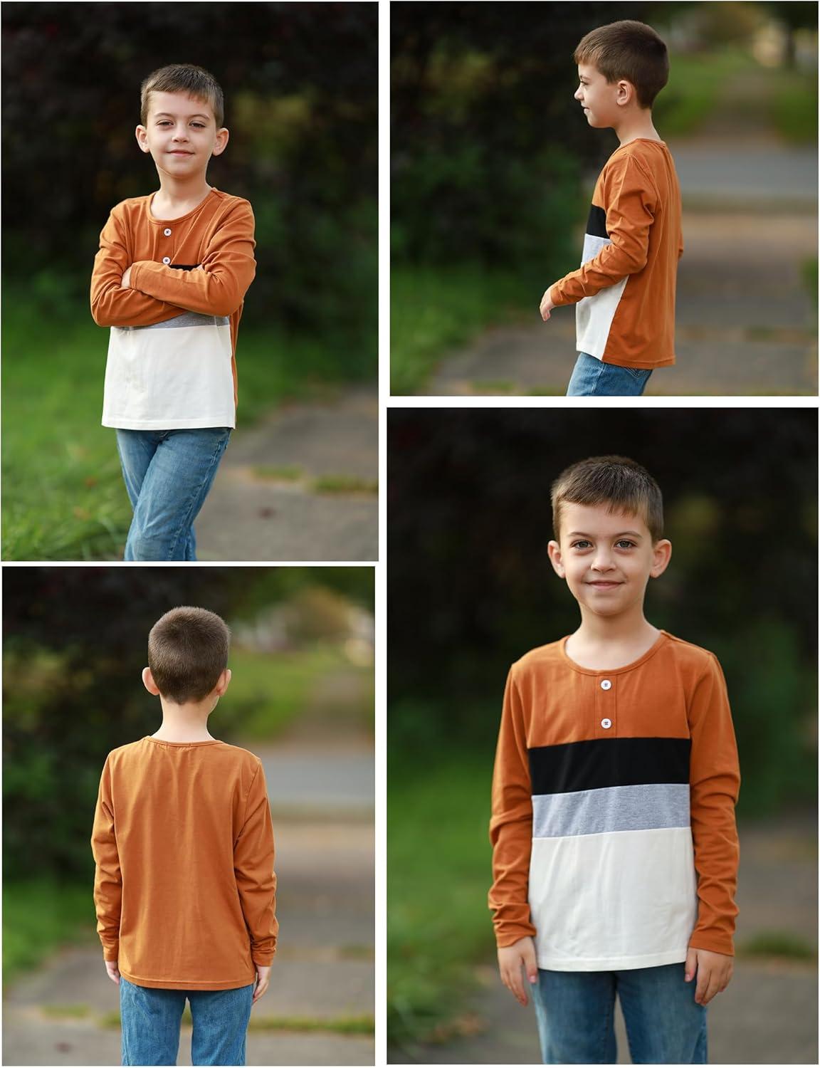 image:imageArshiner Kids Boys Henley Shirts Cotton Long Sleeve Crewneck TShirts Color Block Tee Tops 312 YearsLight Brown