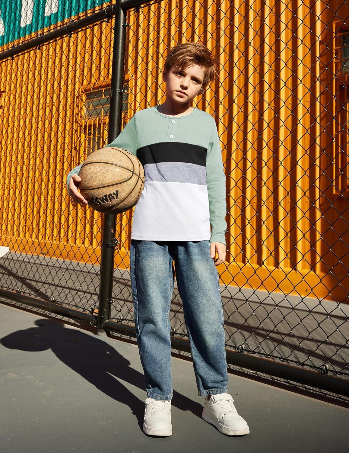 image:imageArshiner Kids Boys Henley Shirts Cotton Long Sleeve Crewneck TShirts Color Block Tee Tops 312 YearsLight Green