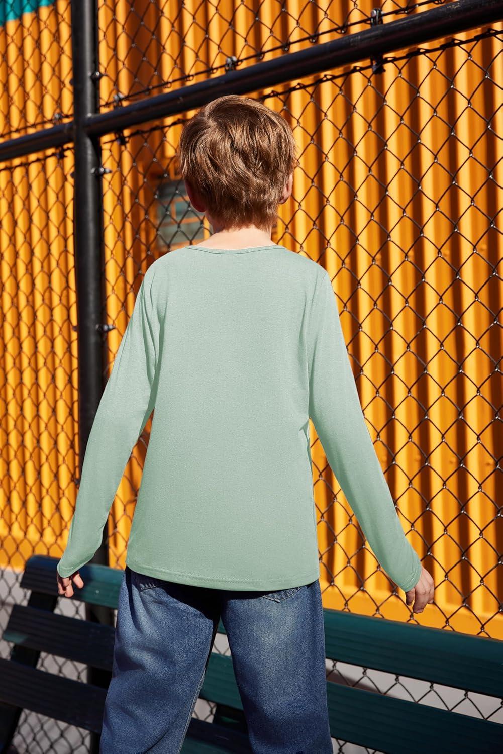 image:imageArshiner Kids Boys Henley Shirts Cotton Long Sleeve Crewneck TShirts Color Block Tee Tops 312 YearsLight Green