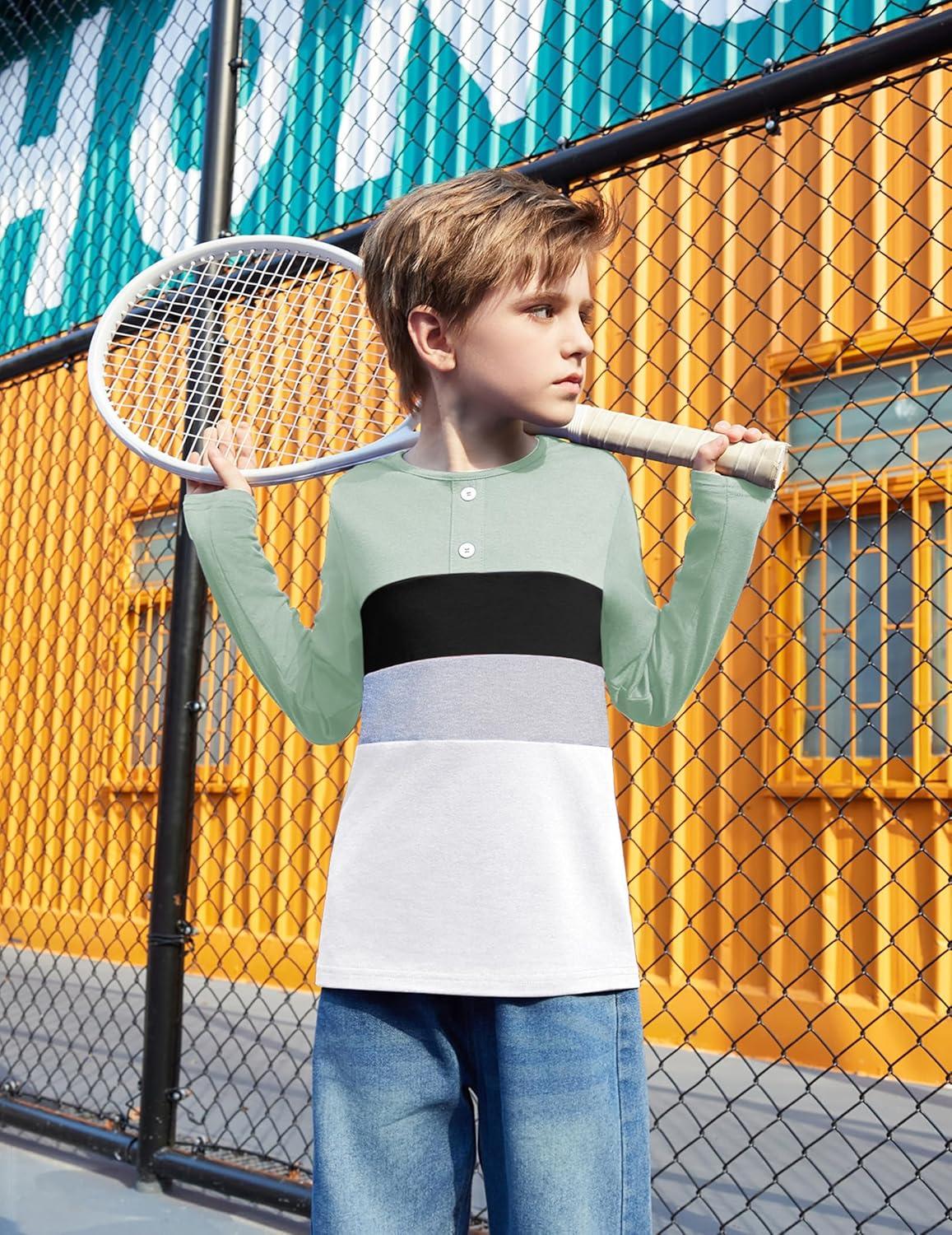 image:imageArshiner Kids Boys Henley Shirts Cotton Long Sleeve Crewneck TShirts Color Block Tee Tops 312 YearsLight Green