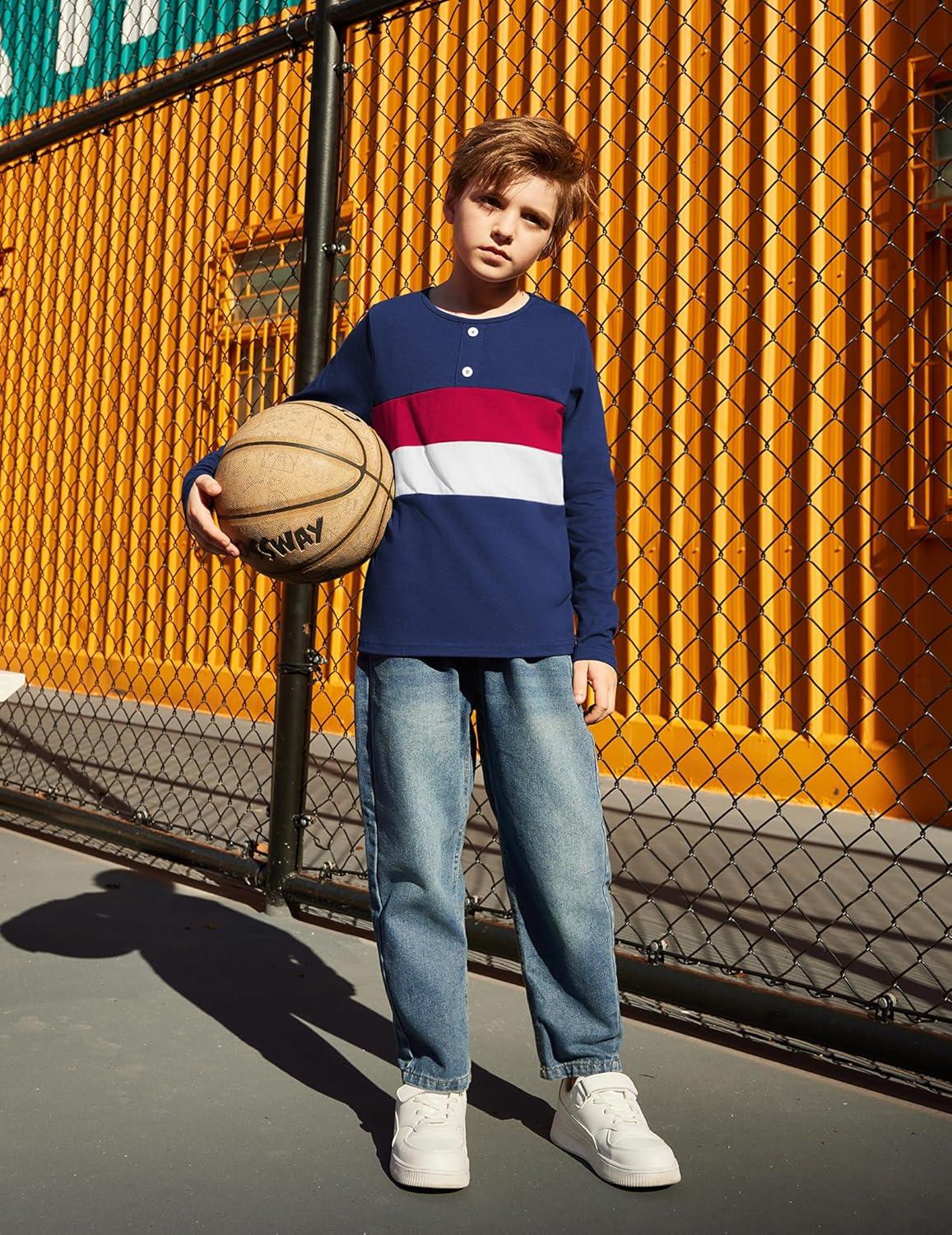 image:imageArshiner Kids Boys Henley Shirts Cotton Long Sleeve Crewneck TShirts Color Block Tee Tops 312 YearsNavy Blue