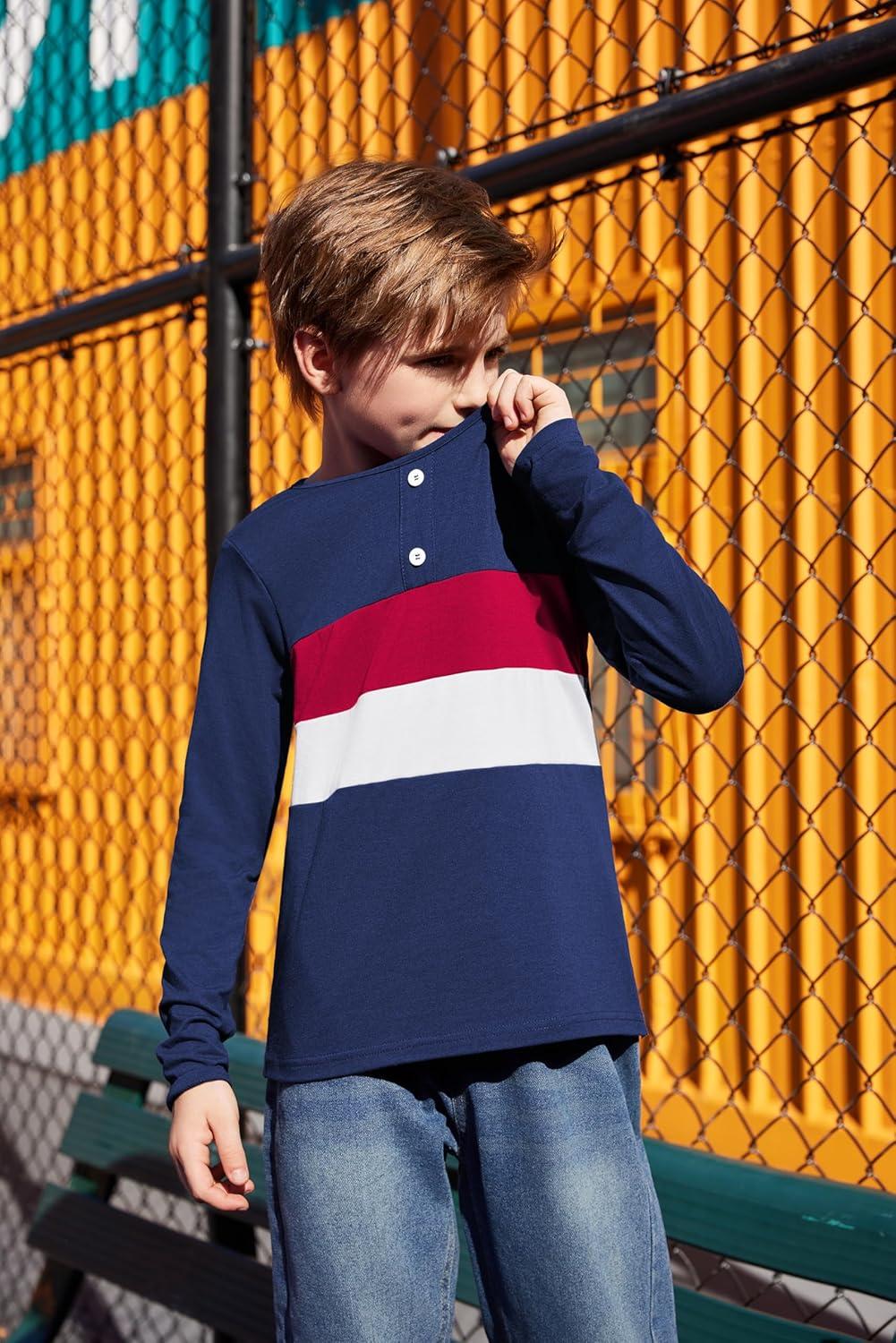 image:imageArshiner Kids Boys Henley Shirts Cotton Long Sleeve Crewneck TShirts Color Block Tee Tops 312 YearsNavy Blue