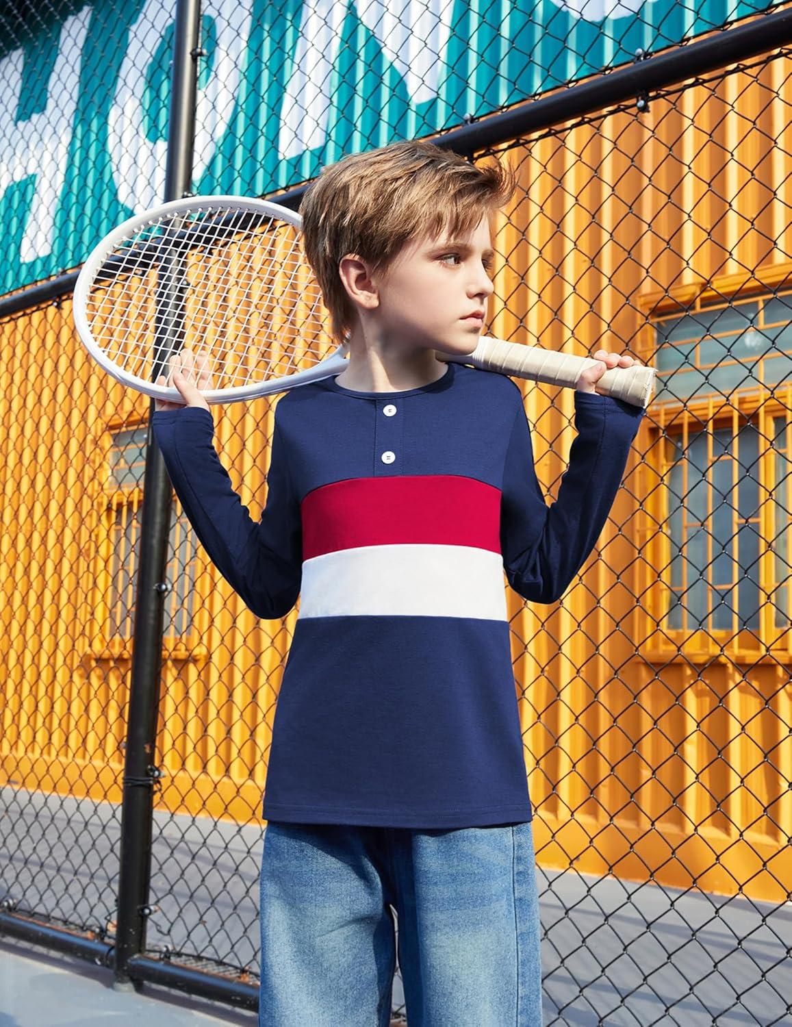 image:imageArshiner Kids Boys Henley Shirts Cotton Long Sleeve Crewneck TShirts Color Block Tee Tops 312 YearsNavy Blue