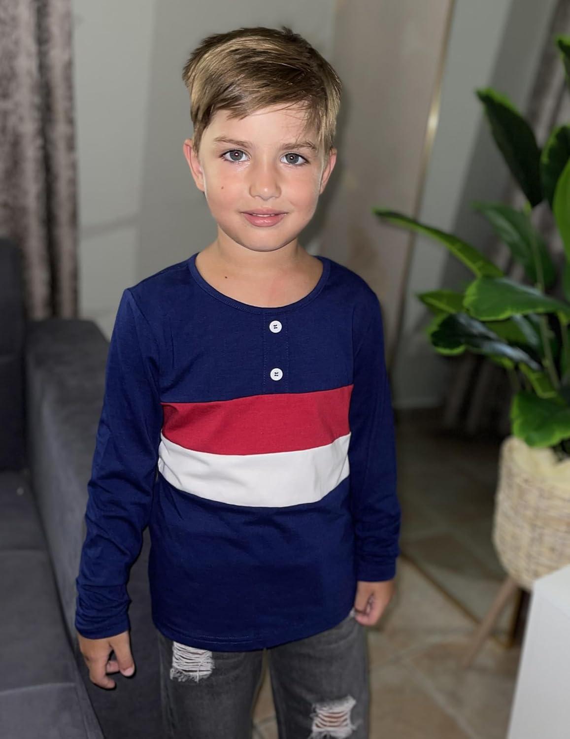 image:imageArshiner Kids Boys Henley Shirts Cotton Long Sleeve Crewneck TShirts Color Block Tee Tops 312 YearsNavy Blue