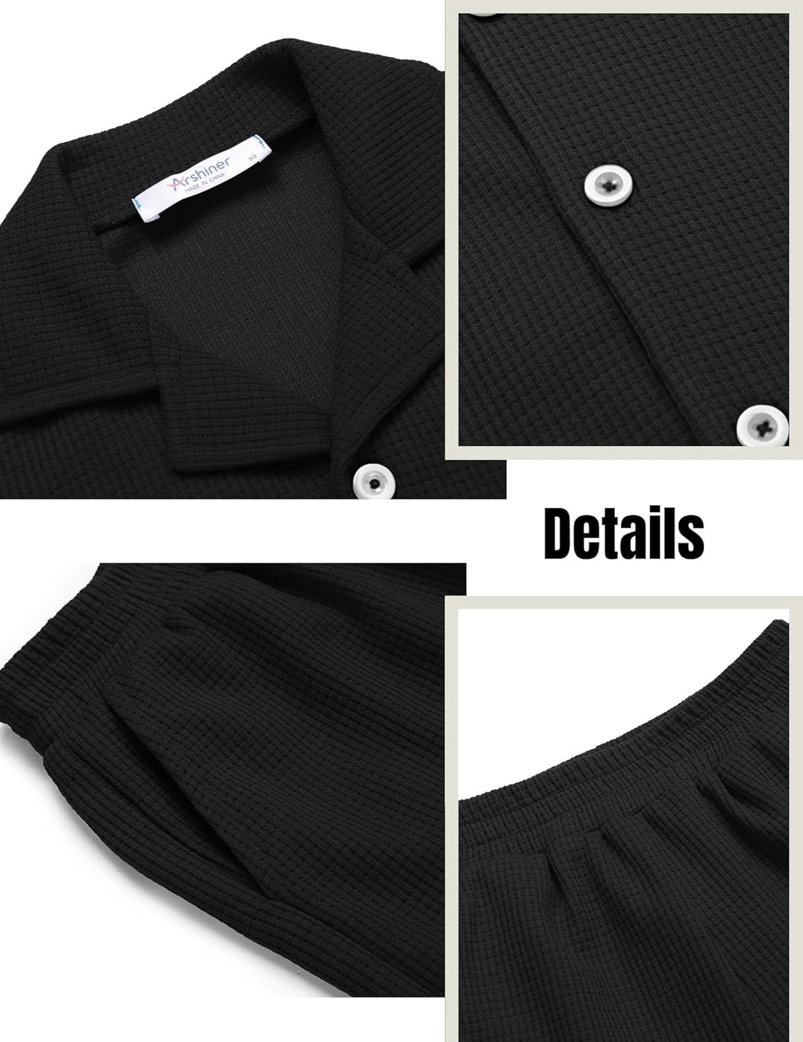 image:imageArshiner Toddler Boys 2 Piece Summer Outfits Waffle Knit Short Sleeve Button Down Shirt amp Casual Shorts Sets Size 27Black