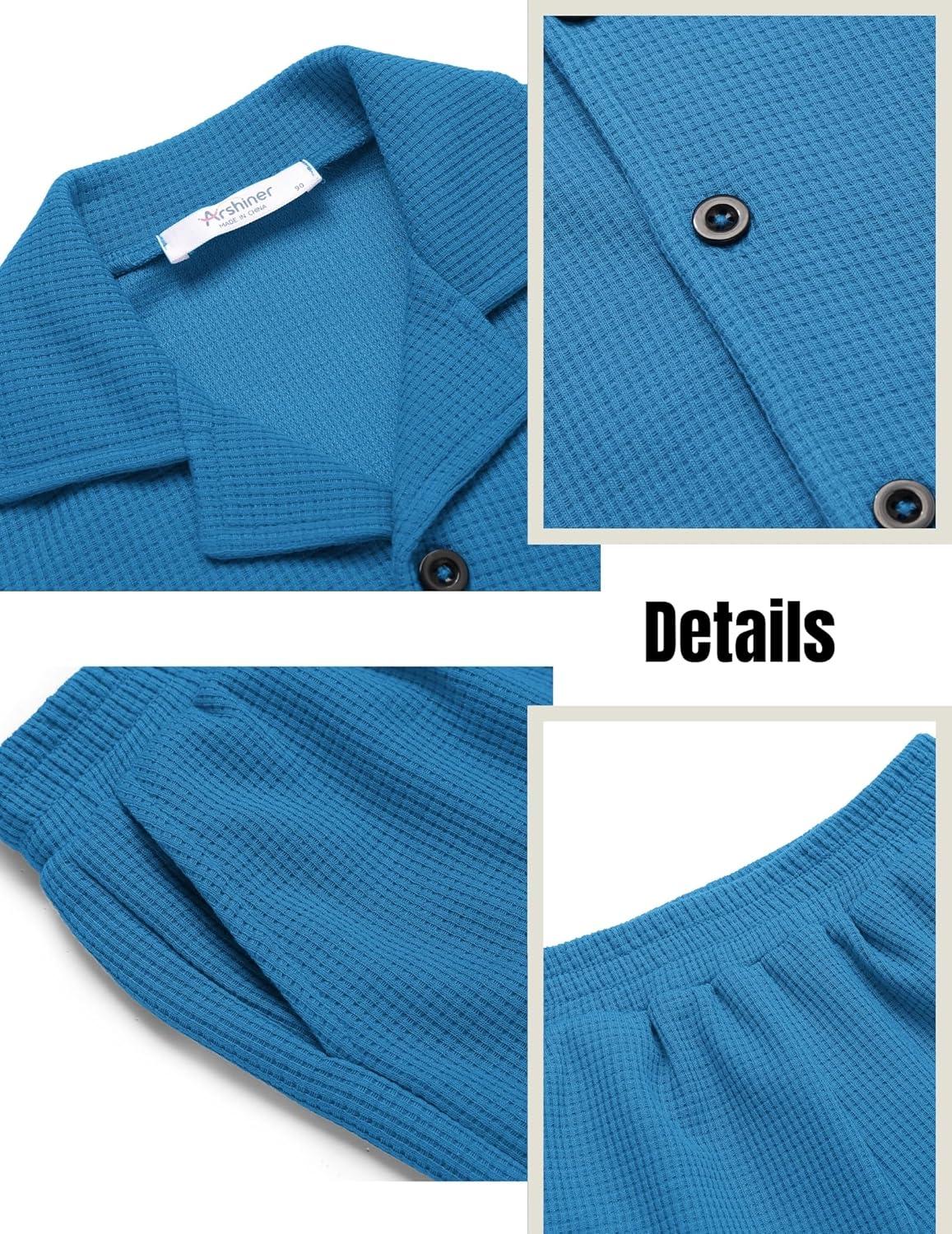 image:imageArshiner Toddler Boys 2 Piece Summer Outfits Waffle Knit Short Sleeve Button Down Shirt amp Casual Shorts Sets Size 27Blue