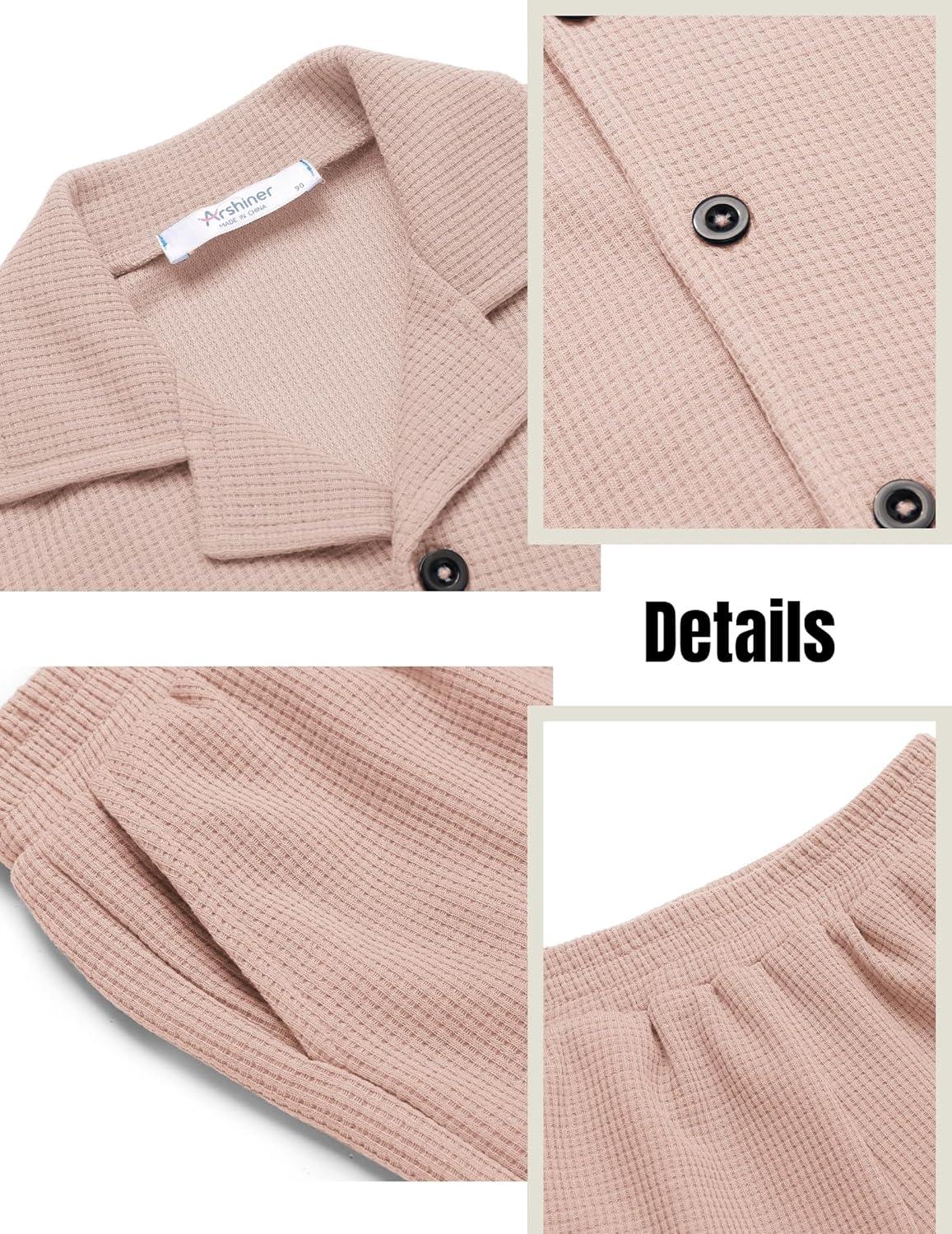 image:imageArshiner Toddler Boys 2 Piece Summer Outfits Waffle Knit Short Sleeve Button Down Shirt amp Casual Shorts Sets Size 27Champagne