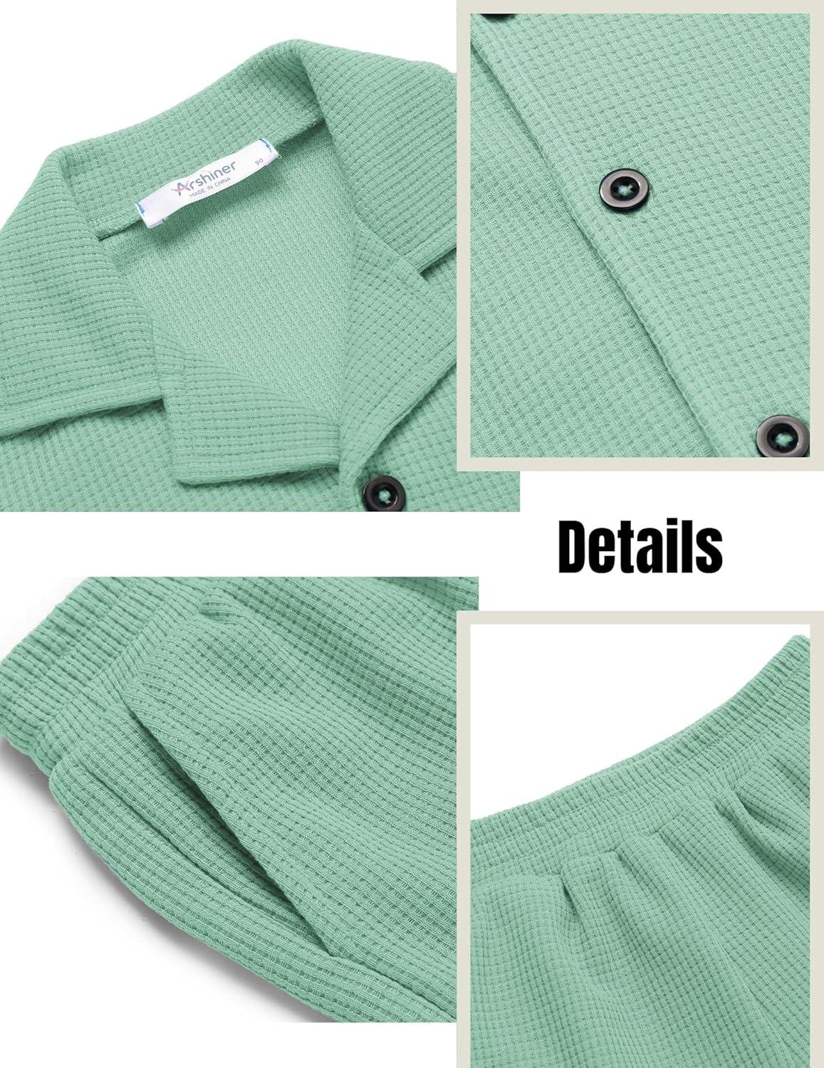 image:imageArshiner Toddler Boys 2 Piece Summer Outfits Waffle Knit Short Sleeve Button Down Shirt amp Casual Shorts Sets Size 27Light Green