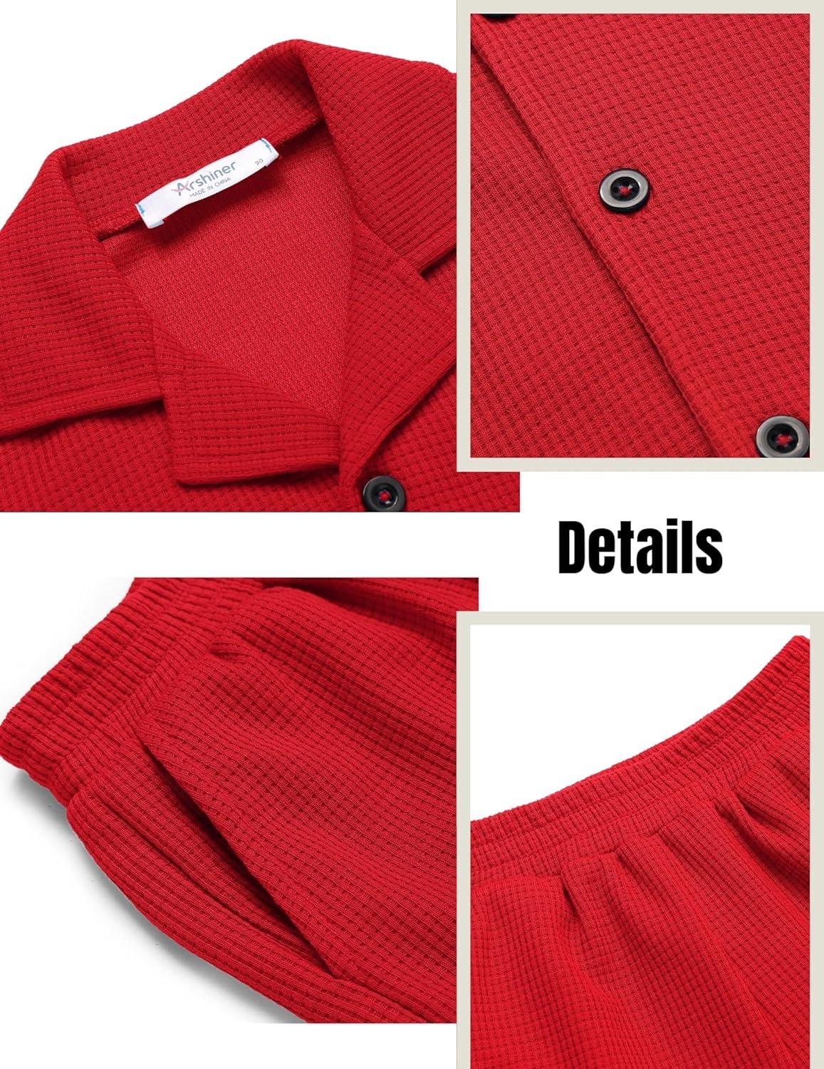 image:imageArshiner Toddler Boys 2 Piece Summer Outfits Waffle Knit Short Sleeve Button Down Shirt amp Casual Shorts Sets Size 27Red